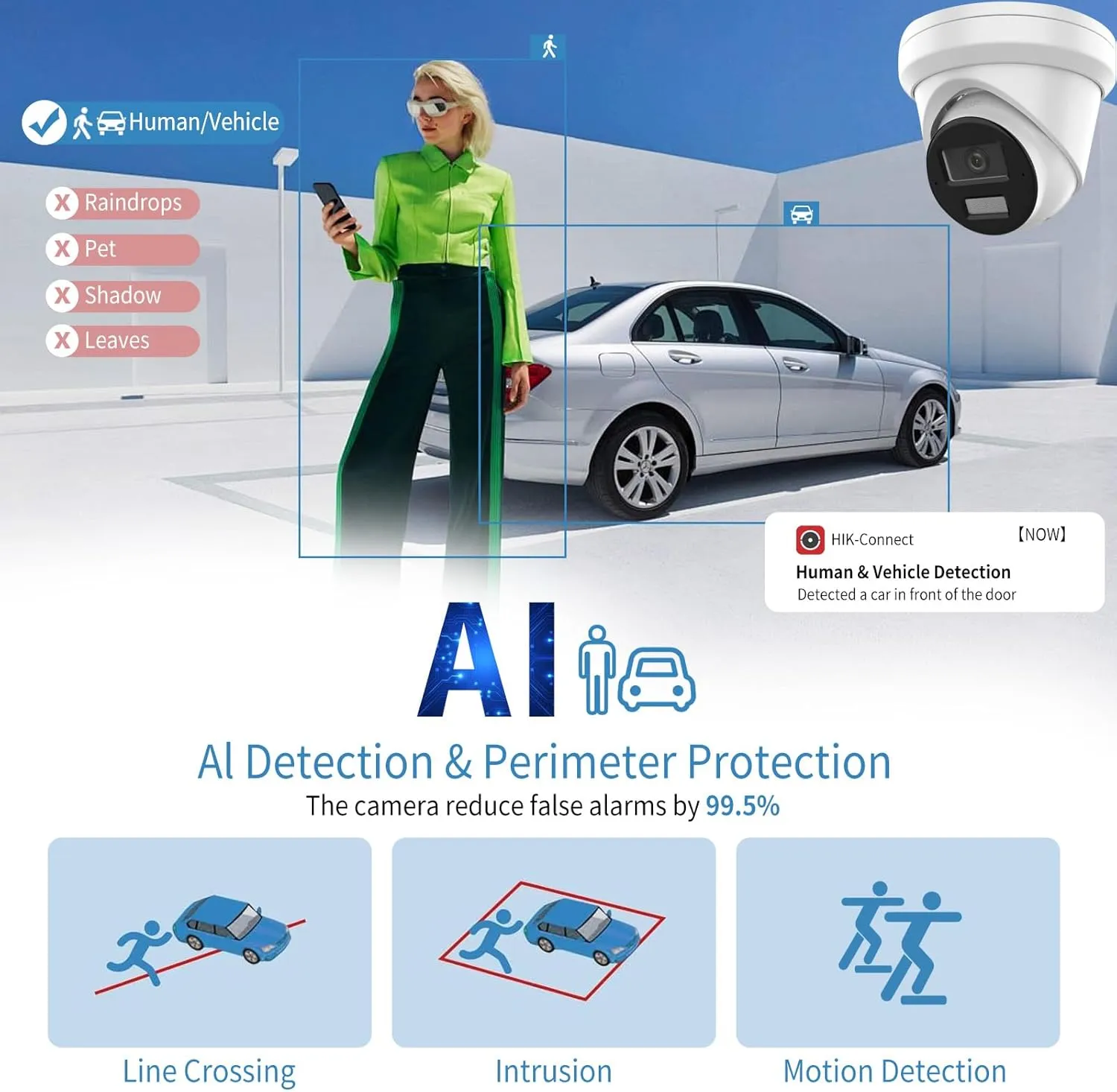 Hikvision IP Camera Compatible PoE Security Camera,DS-2CD2383G2-LI2U 2.8 MM Lens 8 MP Acusense Smart Hybrid Light Fixed Turret Network Camera,Built-in arrayed Dual-mic,SD Card, iVMS-4200/Hik-Connect