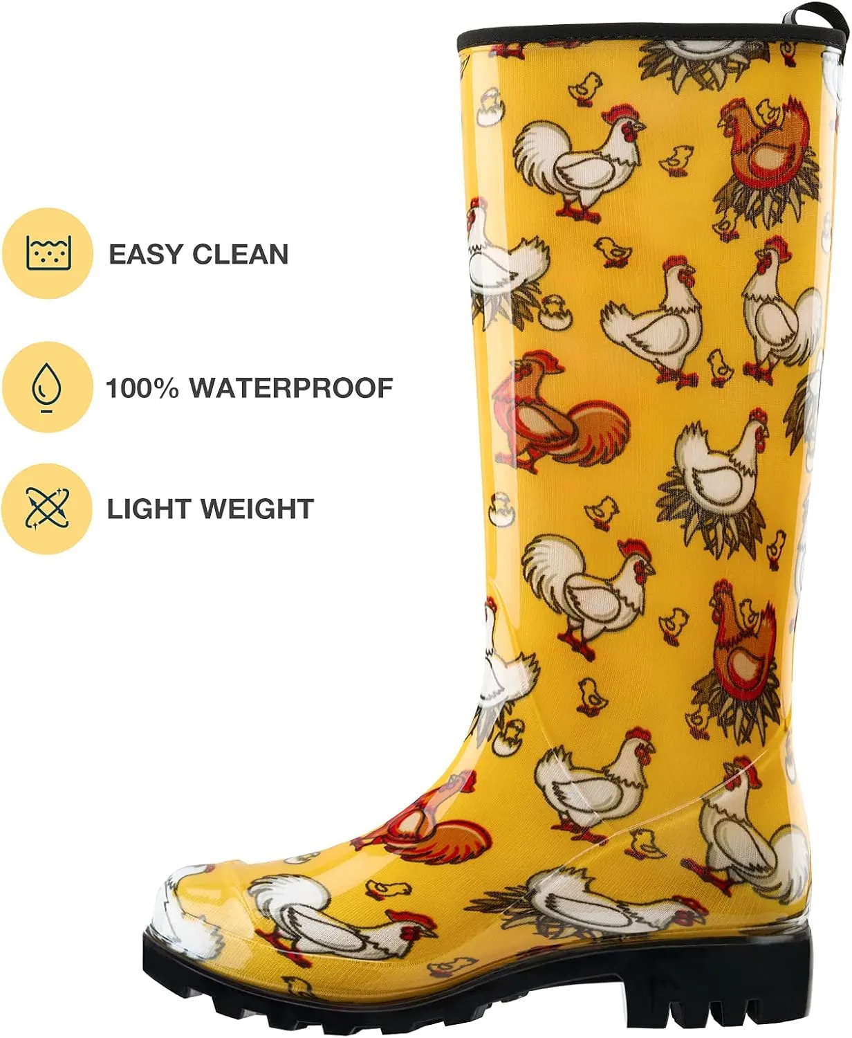 HISEA Women's Rain Boots Waterproof Garden Shoes Colorful Printed Knee High Rubber Boots Anti-Slipping Rainboots for Ladies with Comfort Insole Tall Wellington Rain Shoes