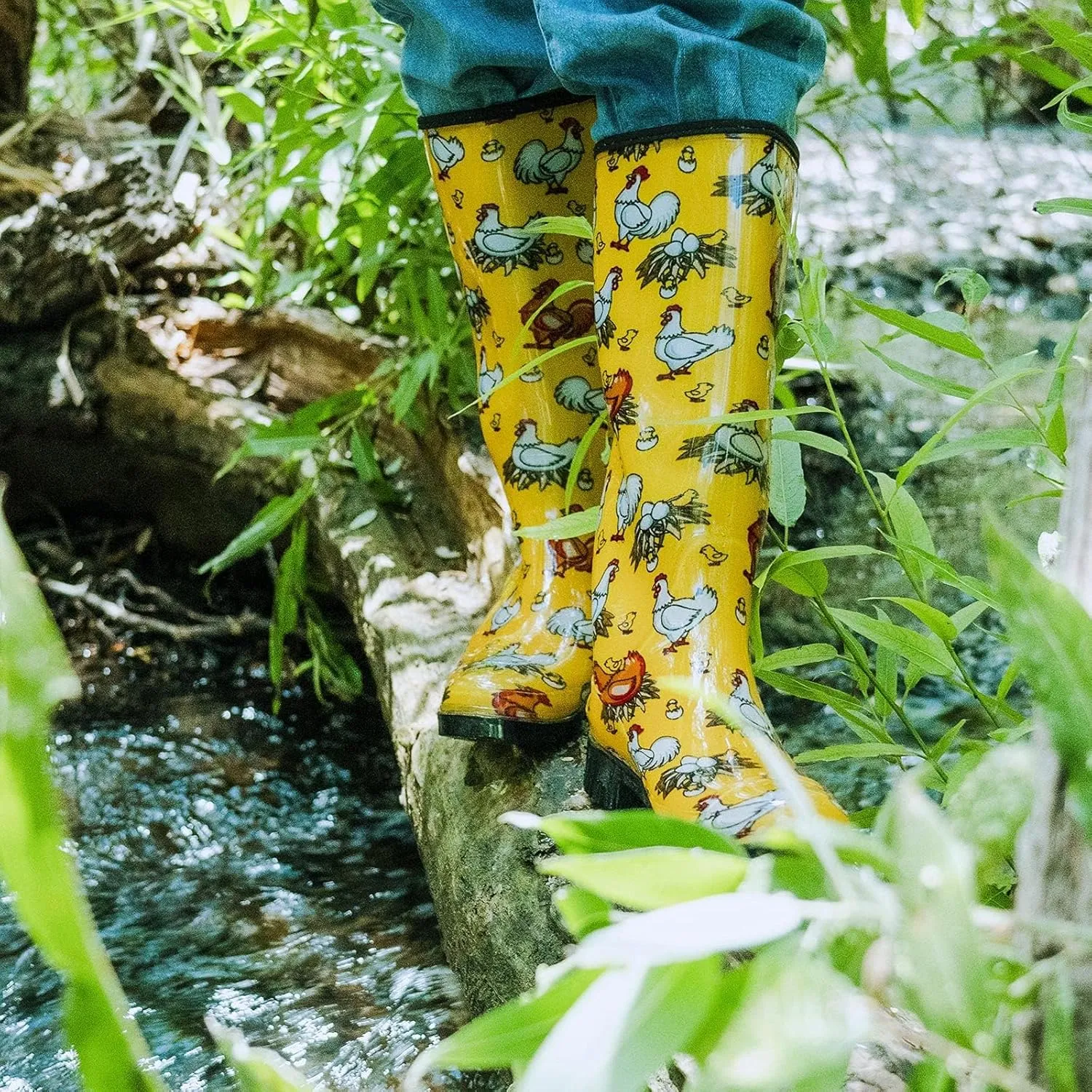 HISEA Women's Rain Boots Waterproof Garden Shoes Colorful Printed Knee High Rubber Boots Anti-Slipping Rainboots for Ladies with Comfort Insole Tall Wellington Rain Shoes