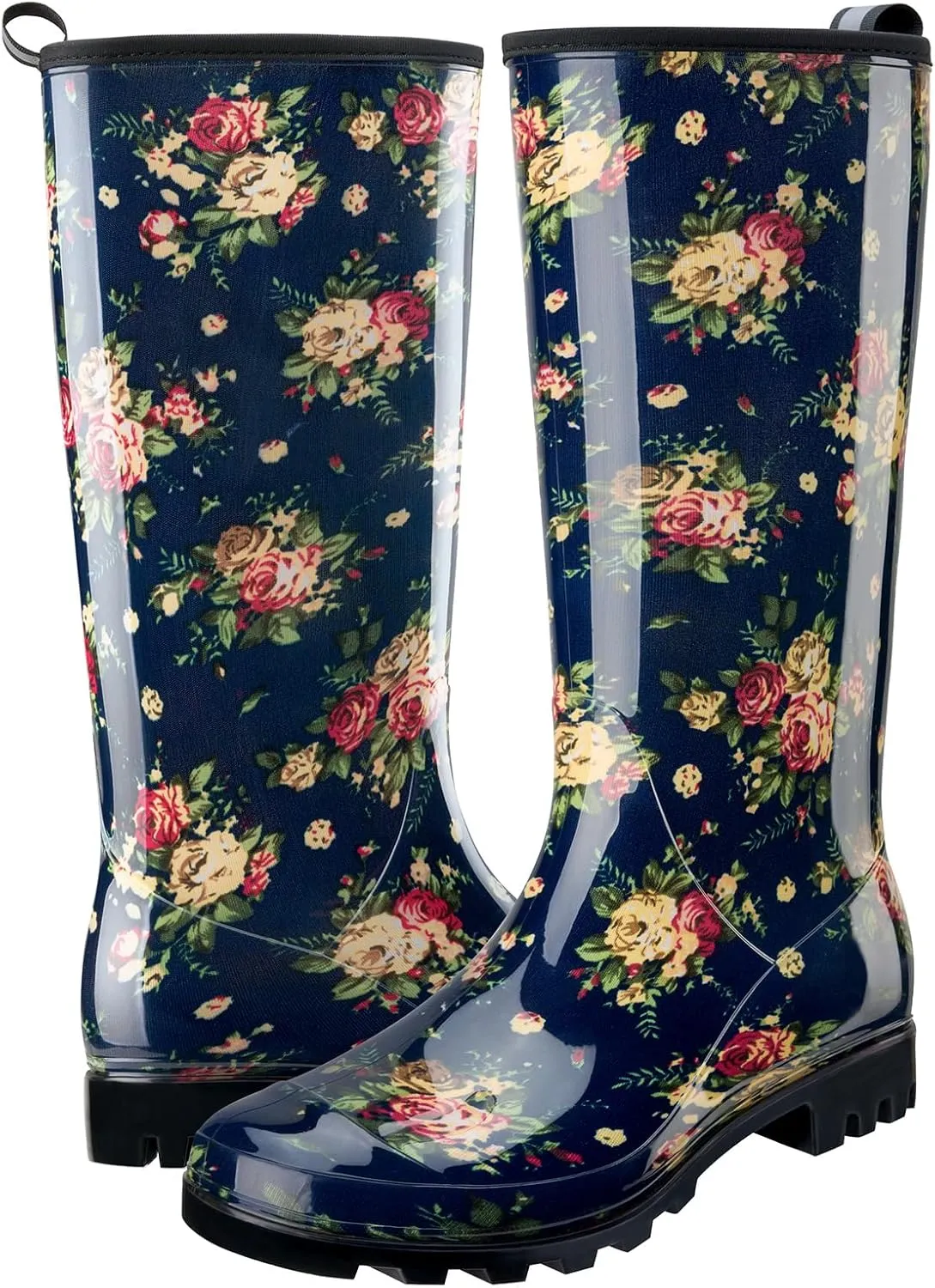 HISEA Women's Rain Boots Waterproof Garden Shoes Colorful Printed Knee High Rubber Boots Anti-Slipping Rainboots for Ladies with Comfort Insole Tall Wellington Rain Shoes