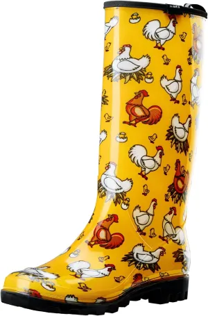 HISEA Women's Rain Boots Waterproof Garden Shoes Colorful Printed Knee High Rubber Boots Anti-Slipping Rainboots for Ladies with Comfort Insole Tall Wellington Rain Shoes