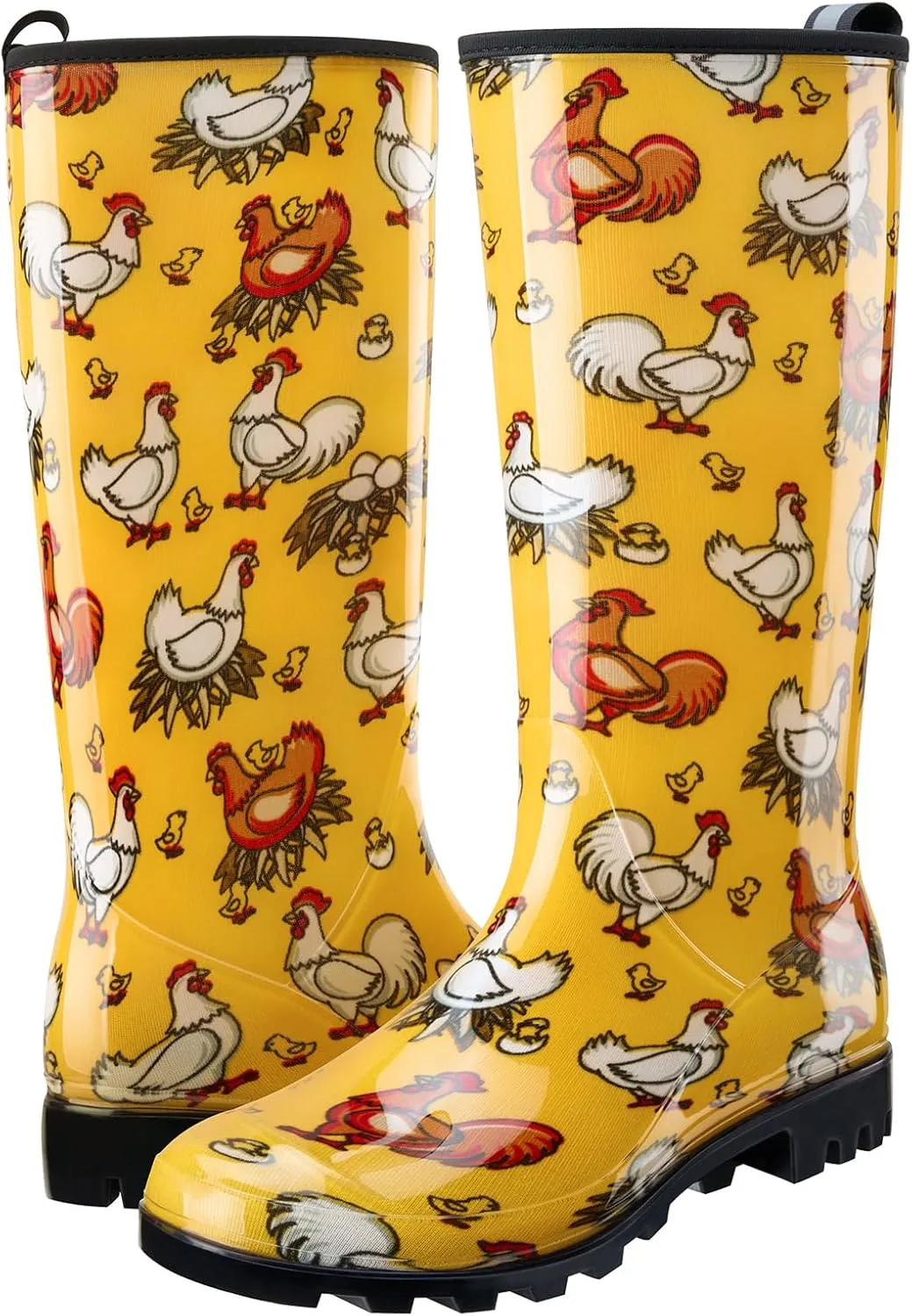 HISEA Women's Rain Boots Waterproof Garden Shoes Colorful Printed Knee High Rubber Boots Anti-Slipping Rainboots for Ladies with Comfort Insole Tall Wellington Rain Shoes