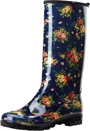 HISEA Women's Rain Boots Waterproof Garden Shoes Colorful Printed Knee High Rubber Boots Anti-Slipping Rainboots for Ladies with Comfort Insole Tall Wellington Rain Shoes
