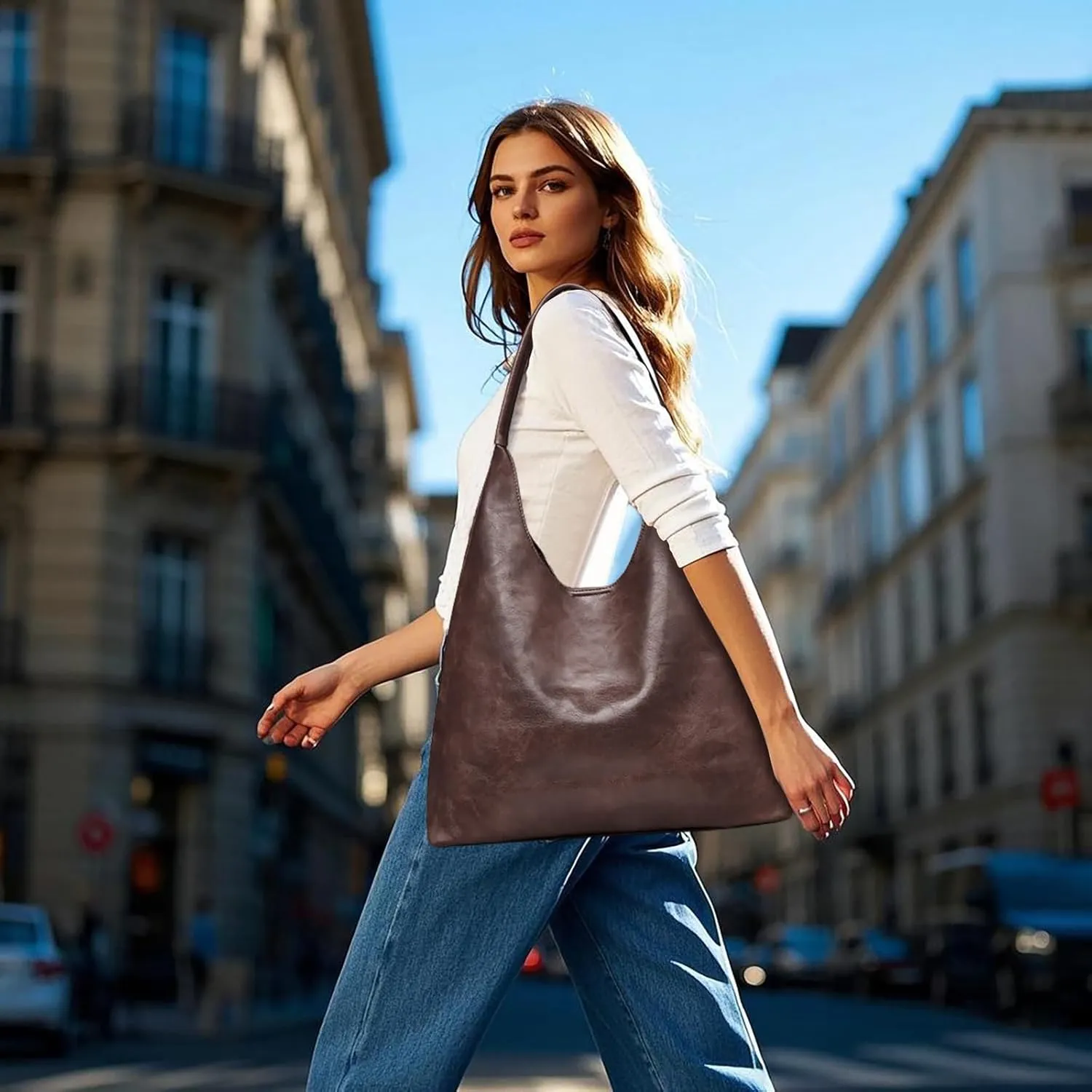 Hobo Bags for Women Retro Vegan Leather Womens Slouchy Large Tote Bag Shoulder Purses Handbag
