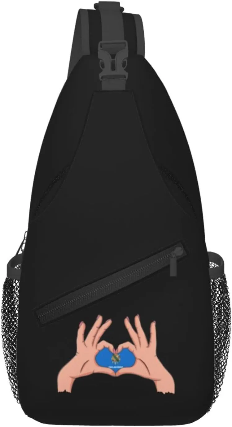 Holding A Heart Flag Of Oklahoma Crossbody Bags For Women Men Chest Backpack Gym Shoulder Bag Travel Outdoor Sports Casual Crossbody Bags