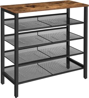 HOOBRO Shoe Rack, 5-Tier Shoe Storage Unit Flat & Slant Adjustable Shoe Organizer Shelf for 16 Pairs, Durable and Stable, for Entryway, Hallway, Closet, Dorm Room, Industrial, Rustic Brown BF01XJ01