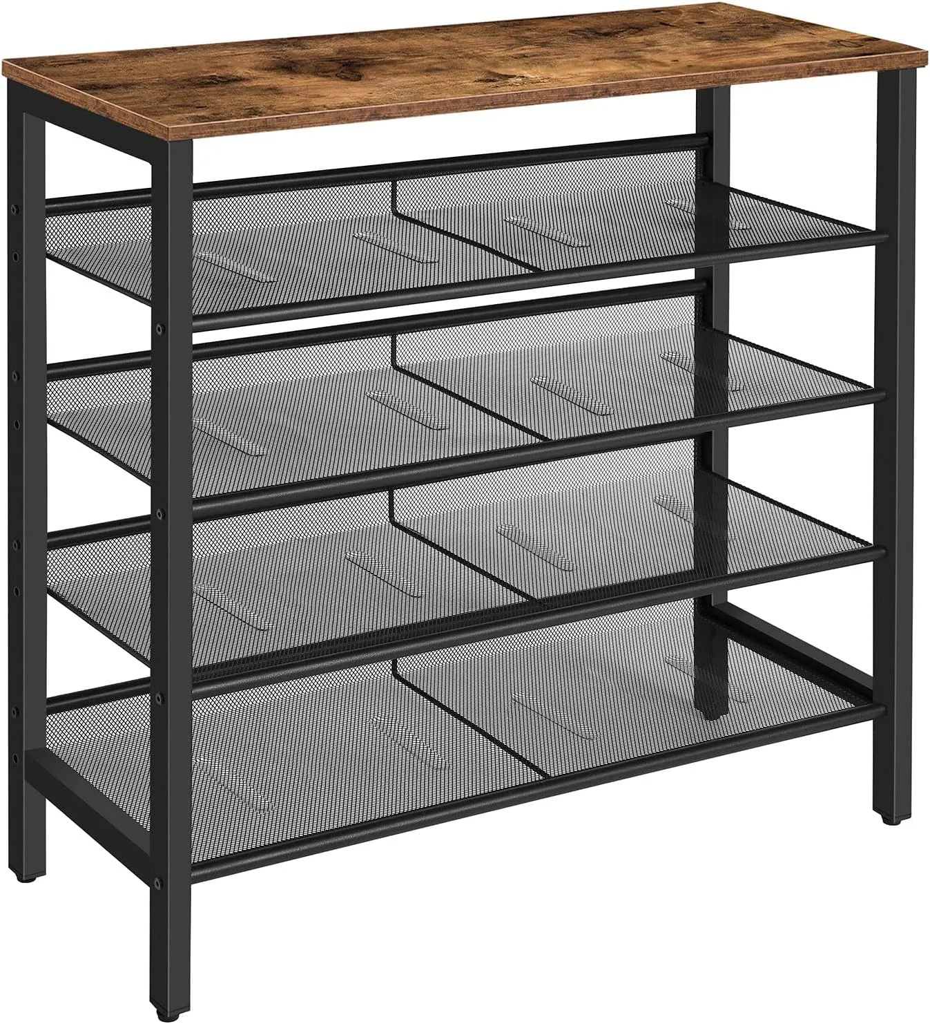 HOOBRO Shoe Rack, 5-Tier Shoe Storage Unit Flat & Slant Adjustable Shoe Organizer Shelf for 16 Pairs, Durable and Stable, for Entryway, Hallway, Closet, Dorm Room, Industrial, Rustic Brown BF01XJ01