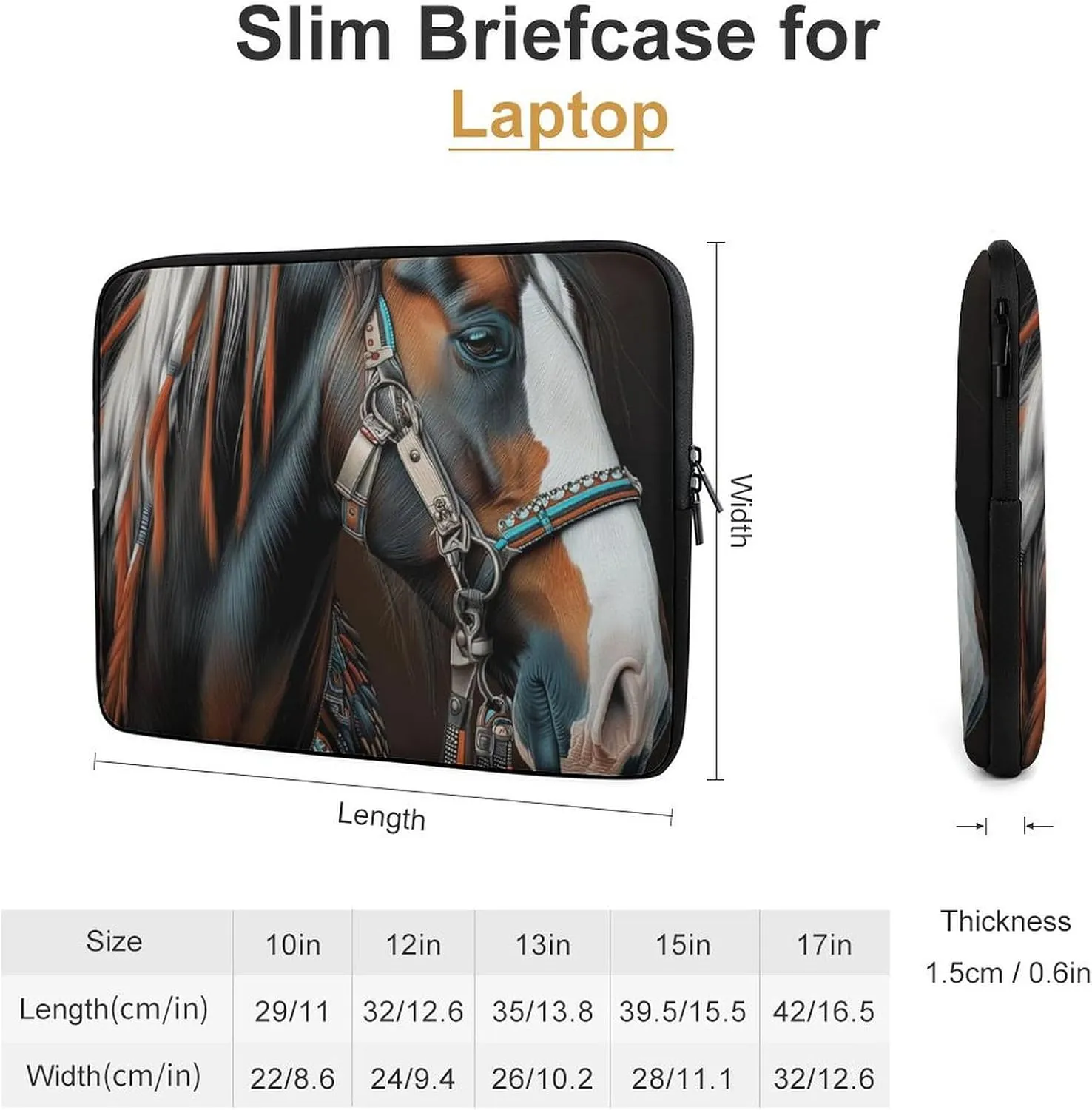 Horse Flank Laptop Sleeve 13/15 Inch Briefcase Cover Shockproof Protective Case Handbags Portable Laptop Bag