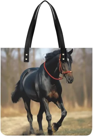 Horse on Lawn Tote Bag Durable Water-Resistant Handbags Lightweight Tote for Travel Work Book