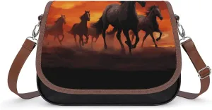 Horses Red Glowing Clouds Laptop Tote Bag Leather Computer Bags Lined Shoulder Purse Purses And Handbags Business Office Work Bag Top Handle Handbag for Women