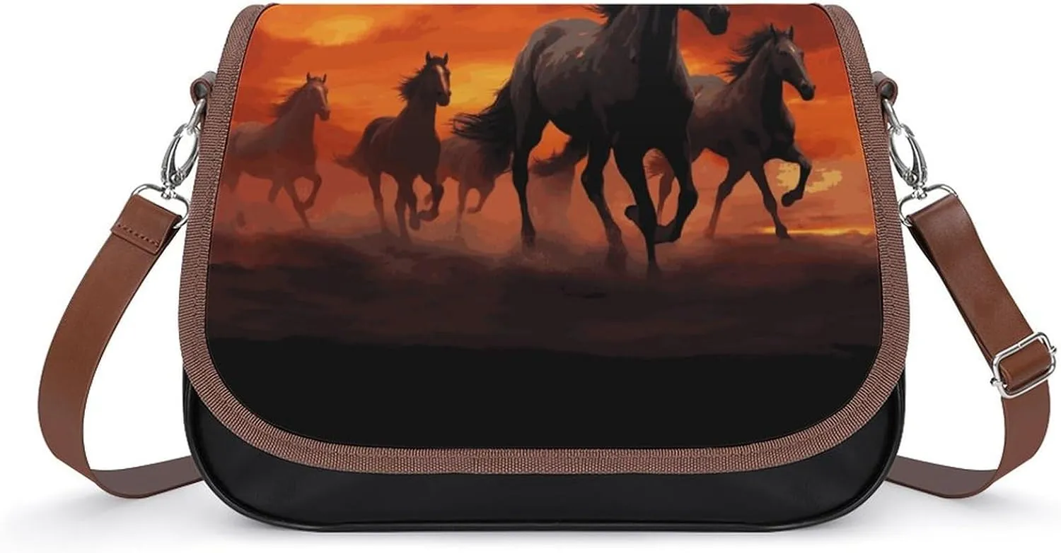 Horses Red Glowing Clouds Laptop Tote Bag Leather Computer Bags Lined Shoulder Purse Purses And Handbags Business Office Work Bag Top Handle Handbag for Women