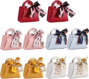 HOSDZOU 10 Pack Leather Wedding Candy Gift Bags with Handle Reusable Party Favor Boxes for Weddings, Baby Showers, Birthday, Weddings,Christmas, Halloween （A）