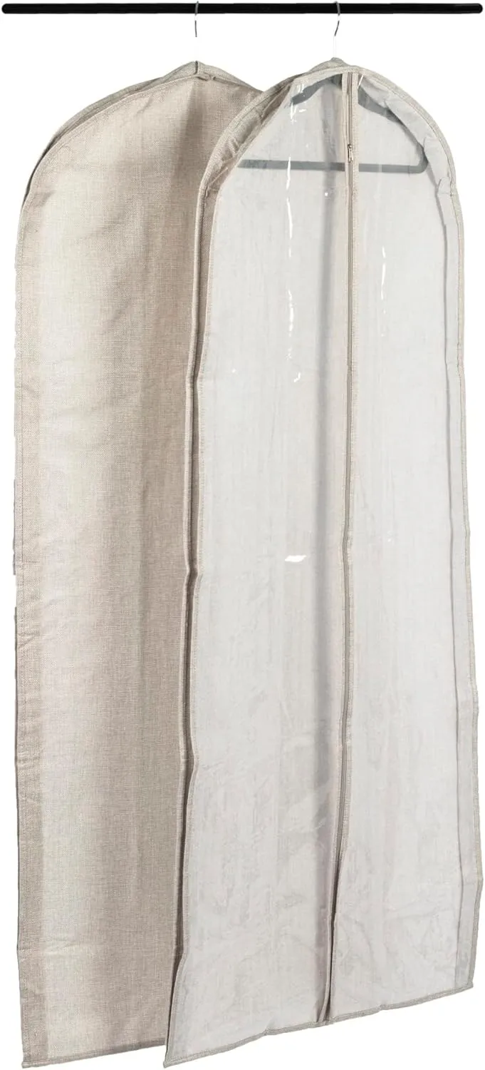 Household Essentials Hanging Zippered Garment Storage Bag with Clear Vision Front, Silver, Set of 2