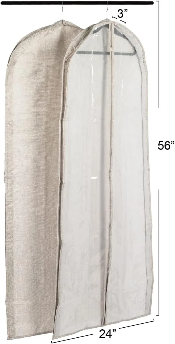 Household Essentials Hanging Zippered Garment Storage Bag with Clear Vision Front, Silver, Set of 2