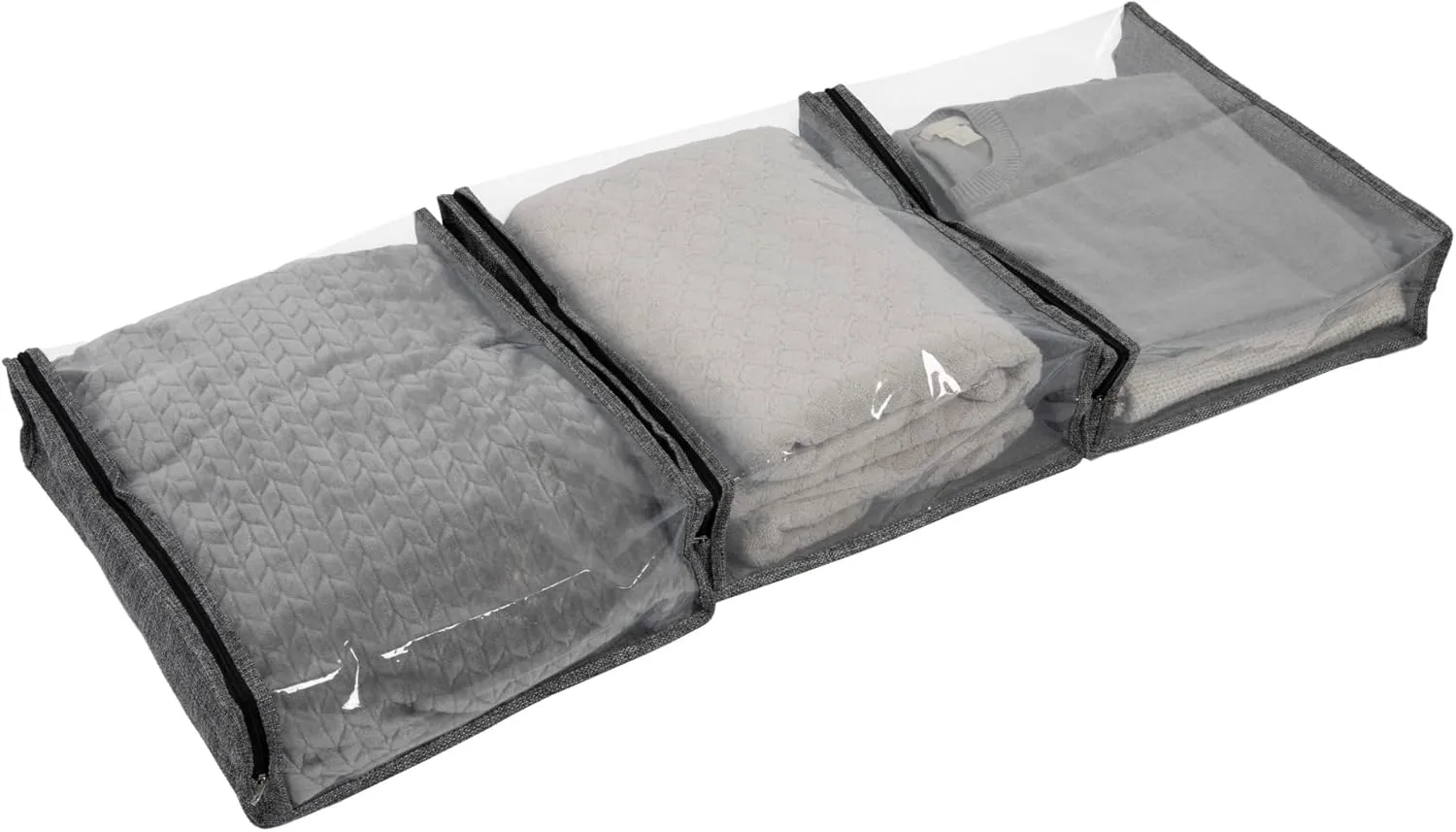 Household Essentials Under Bed Zippered Sweater Storage Bags with Clear Vision Panel, Set of 3, Graphite Gray