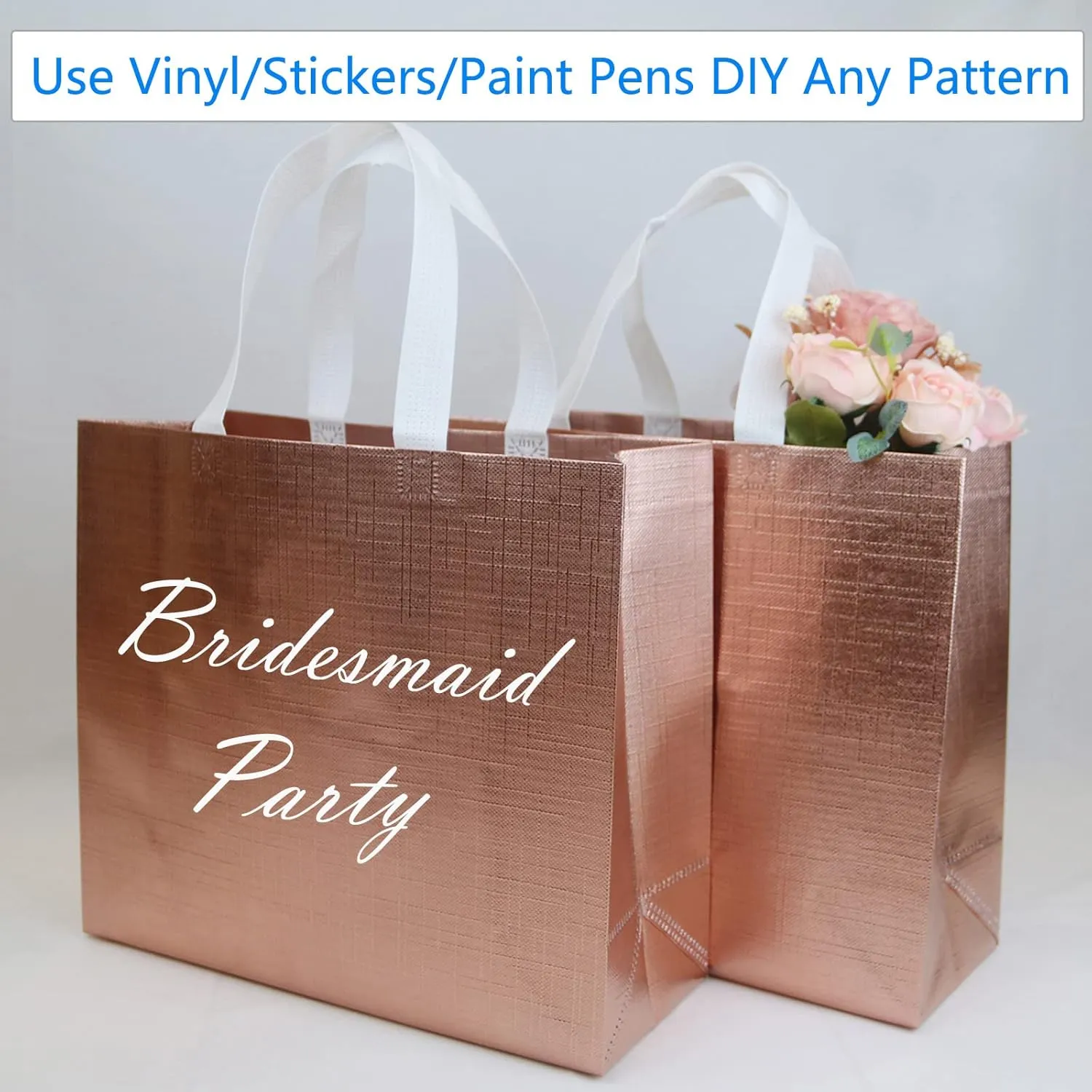 HUANN Rose Gold Bachelorette Gift Bags - Large, Glossy, Reusable Non-Woven Bags