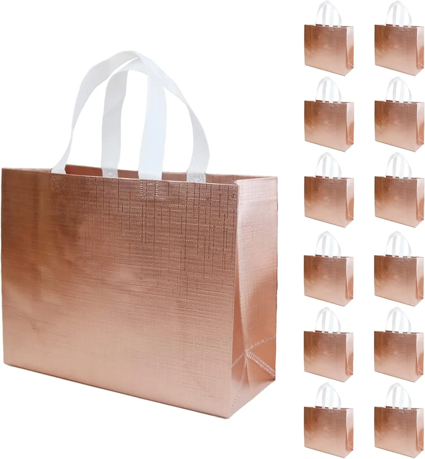 HUANN Rose Gold Bachelorette Gift Bags - Large, Glossy, Reusable Non-Woven Bags