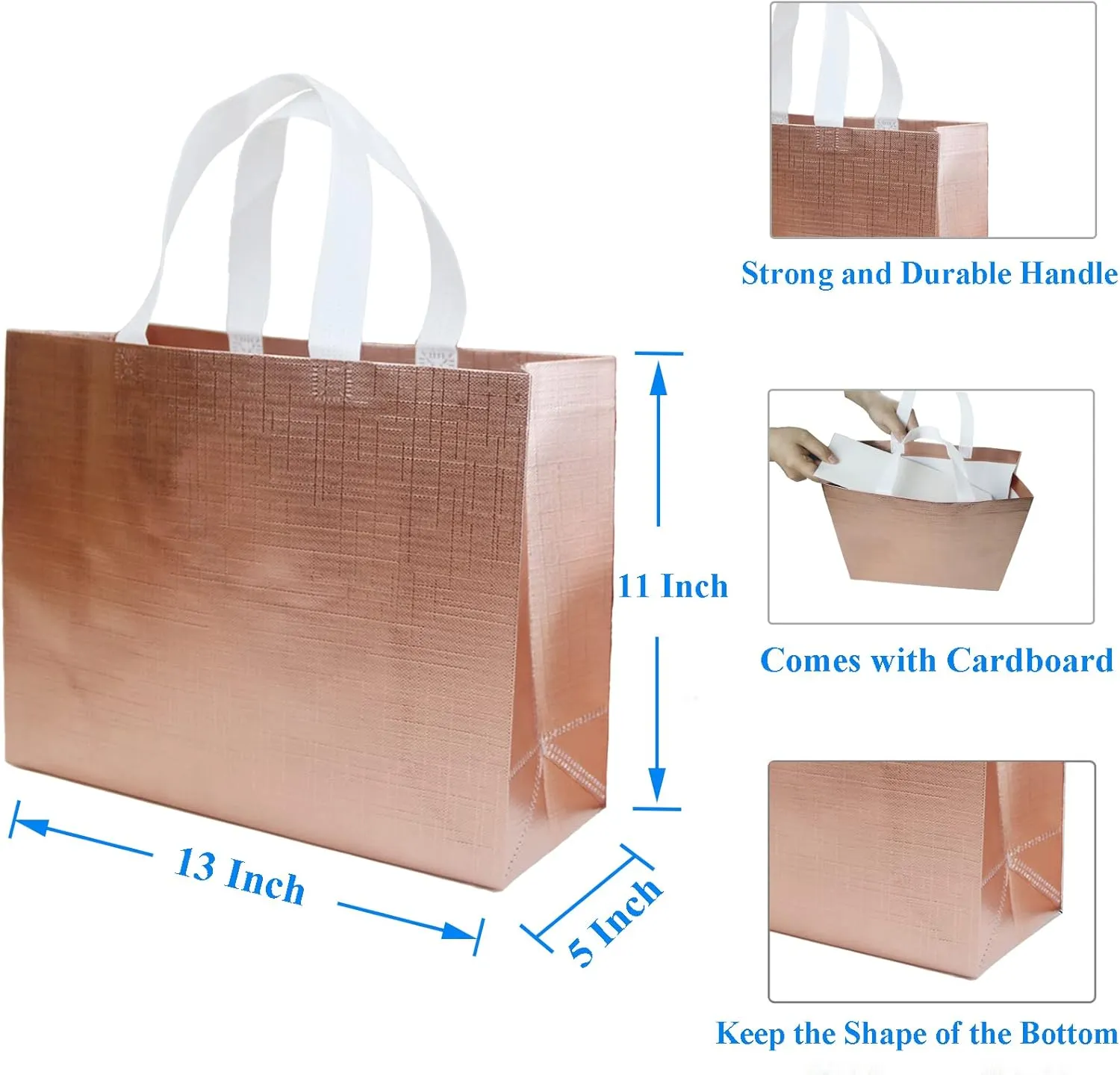HUANN Rose Gold Bachelorette Gift Bags - Large, Glossy, Reusable Non-Woven Bags