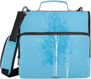 Huge Birches Turquoise 1.5 Inch 3 Rings Zippered Binder Bag with Handle and Removable Shoulder Strap Easy to Carry Portfolio Binder for Middle School