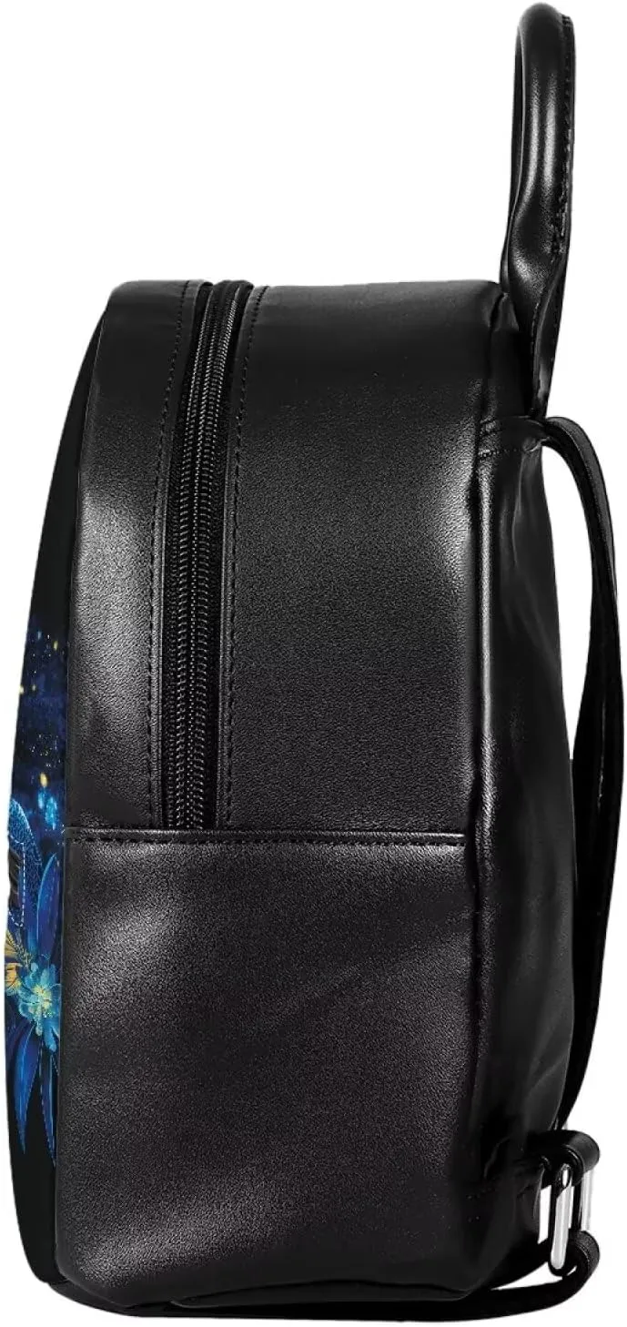 HUGS IDEA Blue Sea Turtle Mini Backpack for Women Fashionable Leather Backpack with Hidden Compartment Water-Resistant Casual Carrier for Women Travel Lightweight Shoulder Knapsack