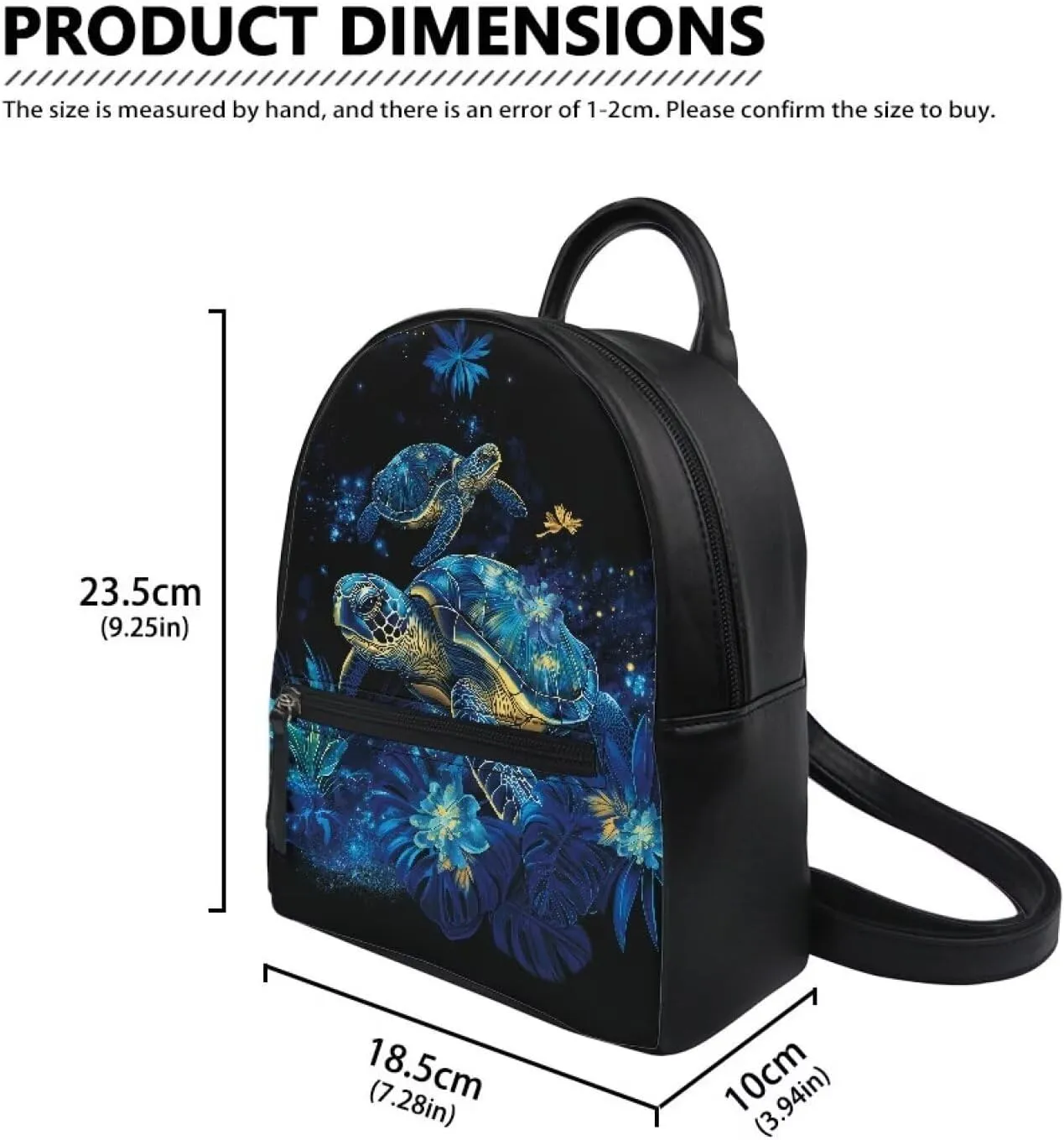 HUGS IDEA Blue Sea Turtle Mini Backpack for Women Fashionable Leather Backpack with Hidden Compartment Water-Resistant Casual Carrier for Women Travel Lightweight Shoulder Knapsack