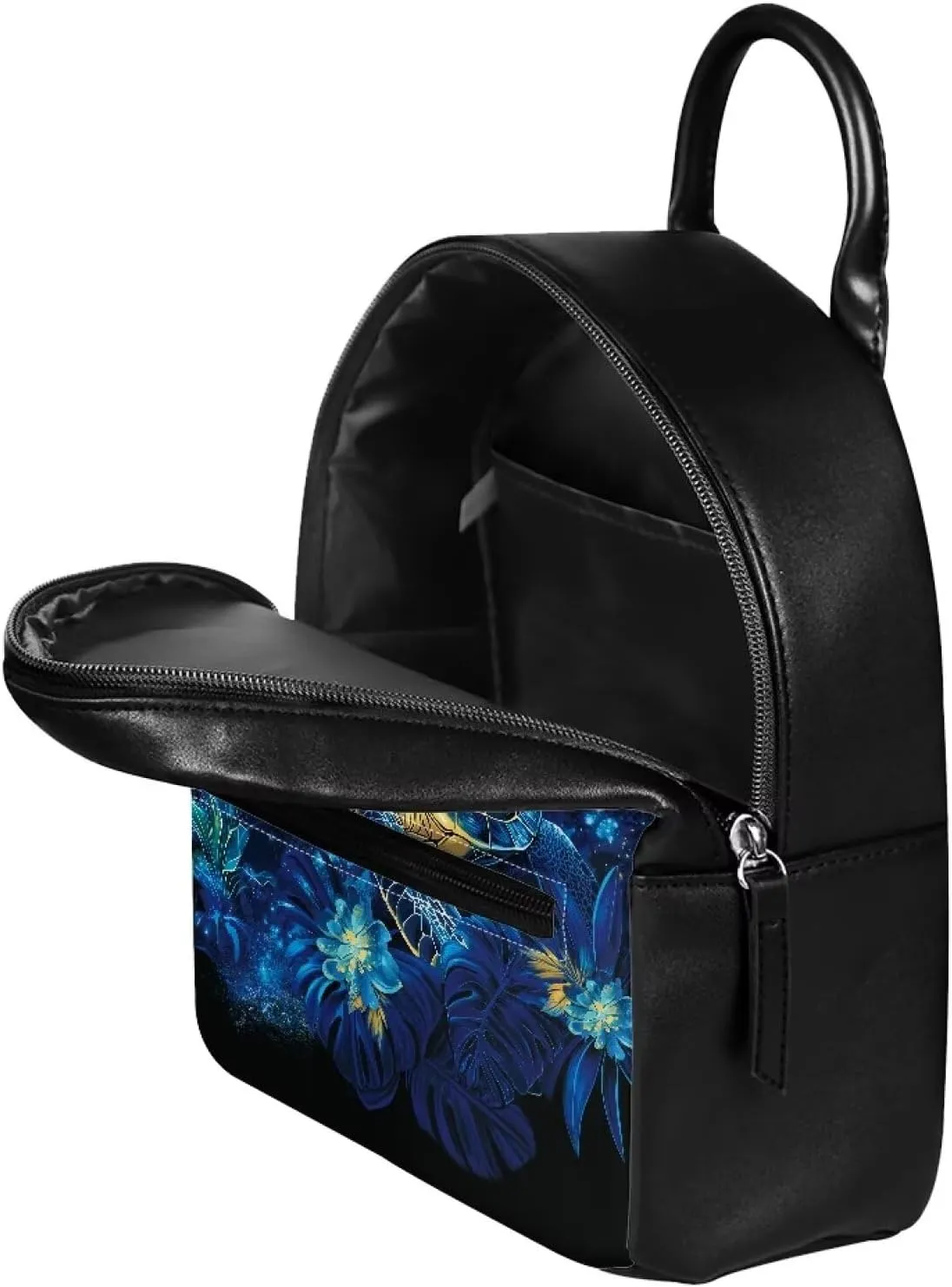 HUGS IDEA Blue Sea Turtle Mini Backpack for Women Fashionable Leather Backpack with Hidden Compartment Water-Resistant Casual Carrier for Women Travel Lightweight Shoulder Knapsack