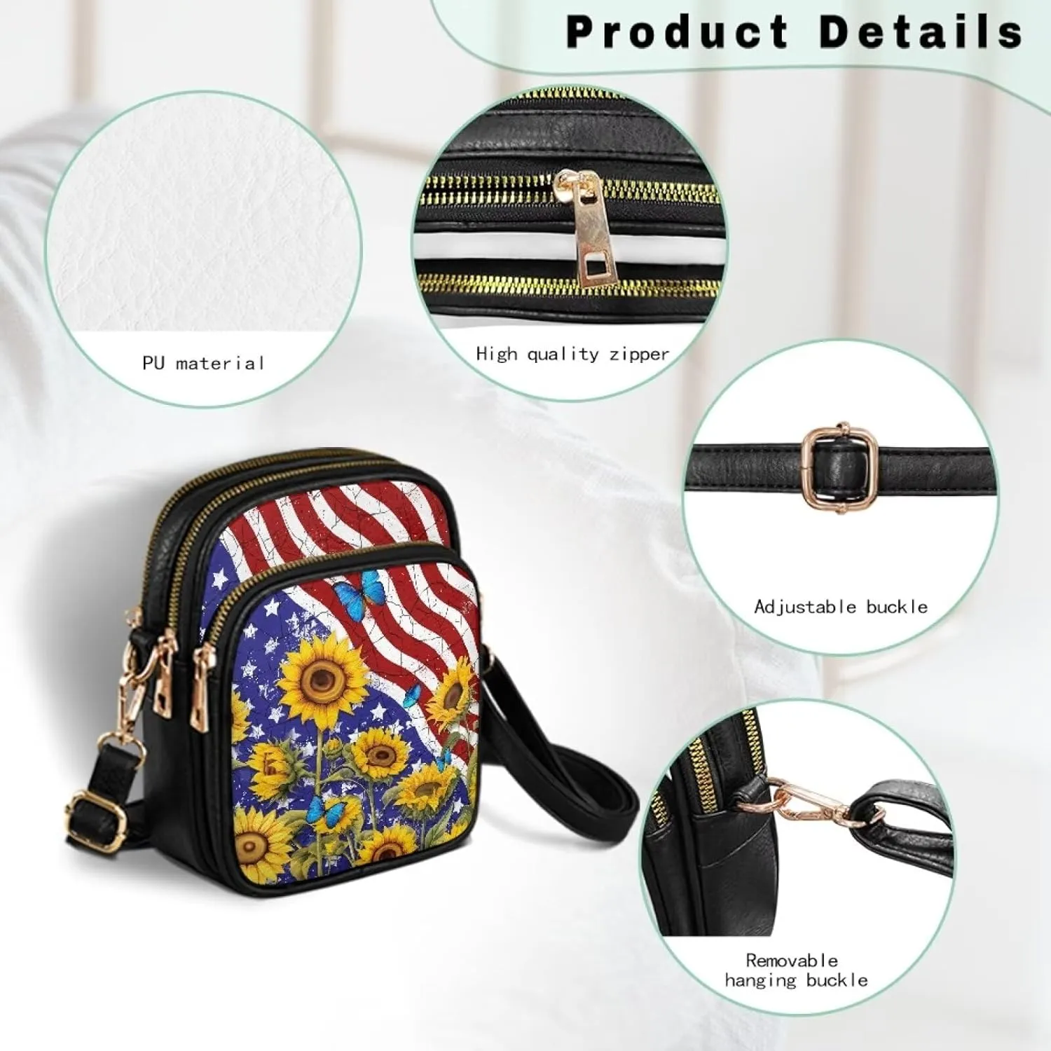 HUGS IDEA Small Women's Crossbody Bag Cell Phone Purse with Adjustable Shoulder Strap for Work Travel