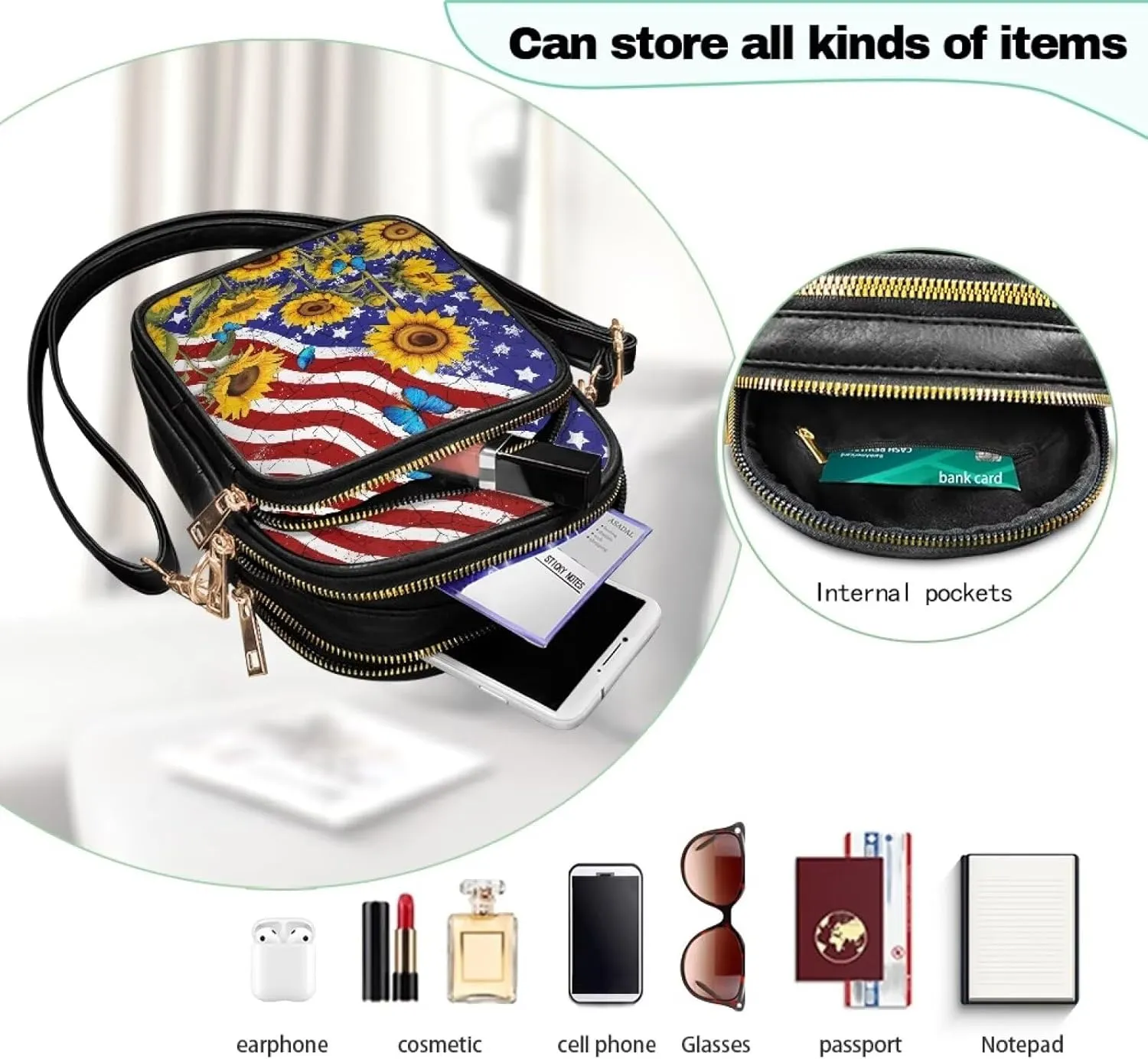 HUGS IDEA Small Women's Crossbody Bag Cell Phone Purse with Adjustable Shoulder Strap for Work Travel