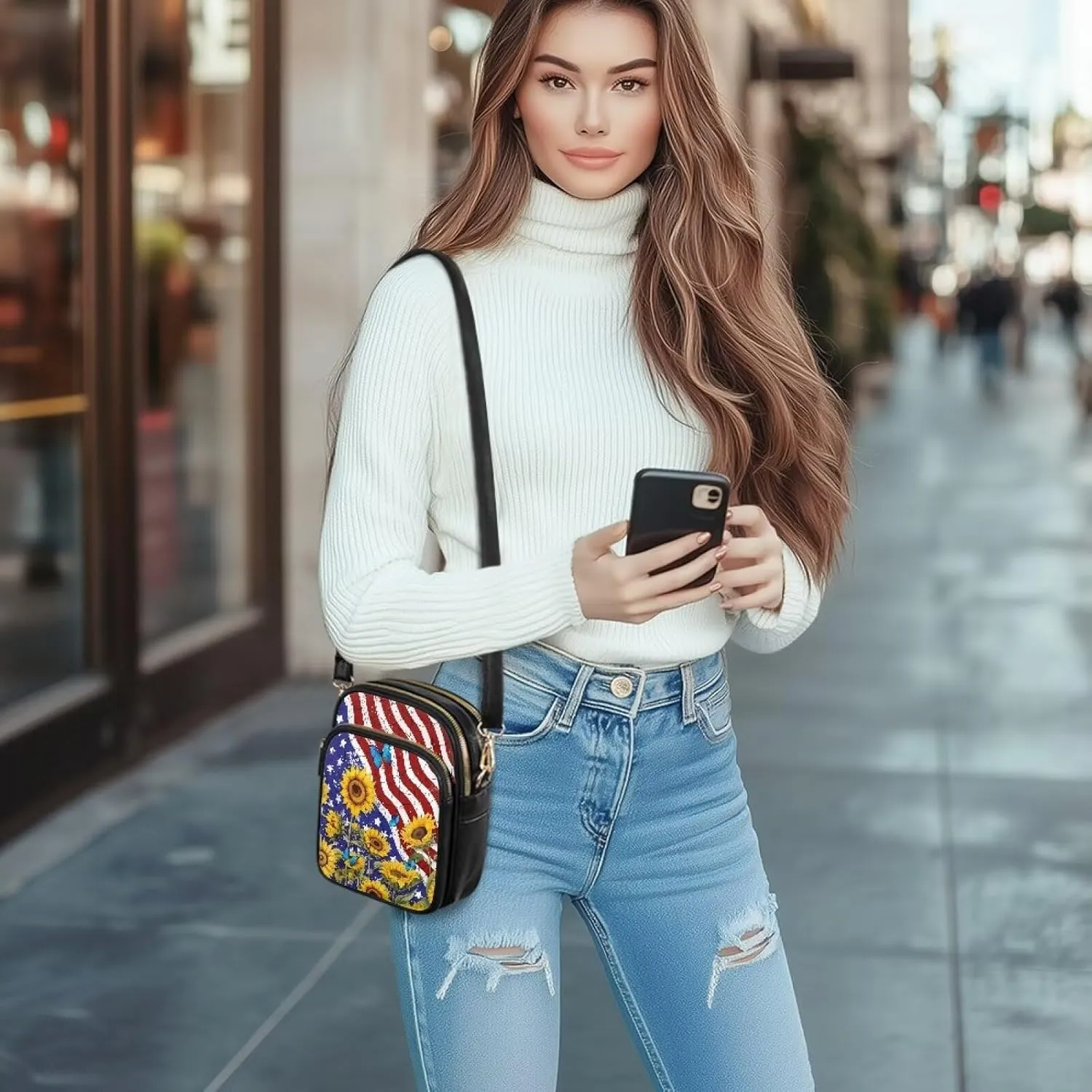 HUGS IDEA Small Women's Crossbody Bag Cell Phone Purse with Adjustable Shoulder Strap for Work Travel