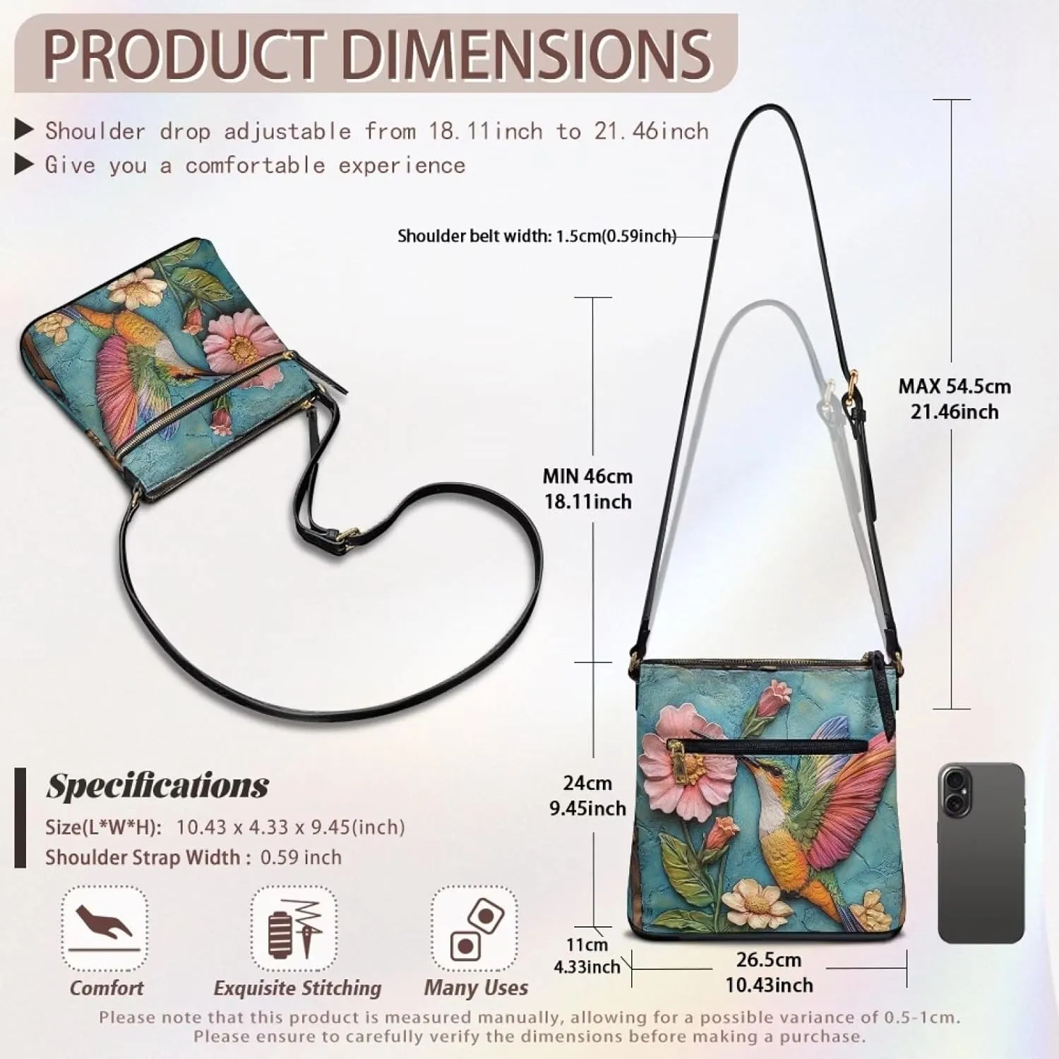 HUGS IDEA Women's Crossbody Purse for Work Large Leather Handbag with Adjustable Shoulder Strap