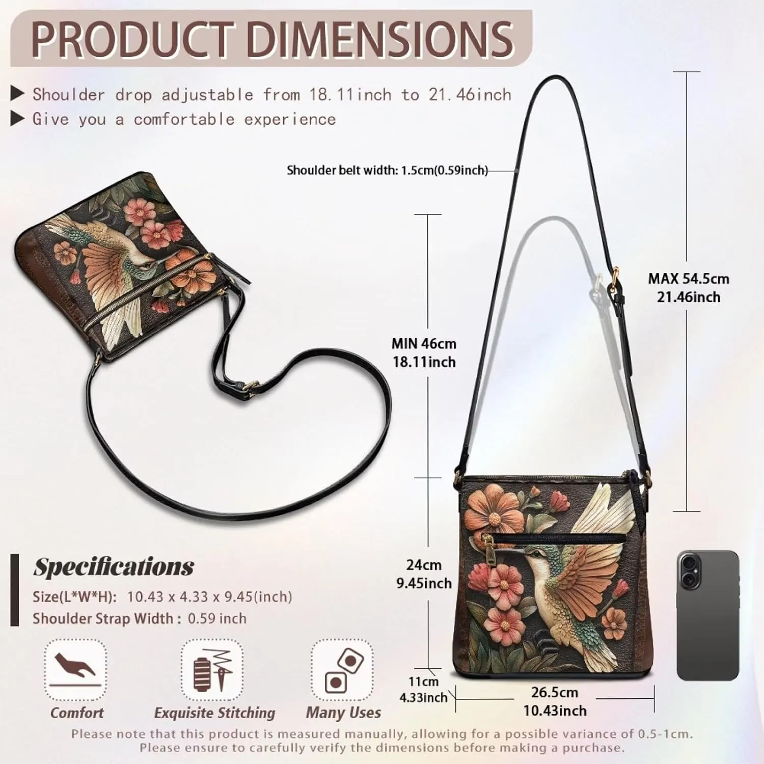HUGS IDEA Women's Crossbody Purse for Work Large Leather Handbag with Adjustable Shoulder Strap