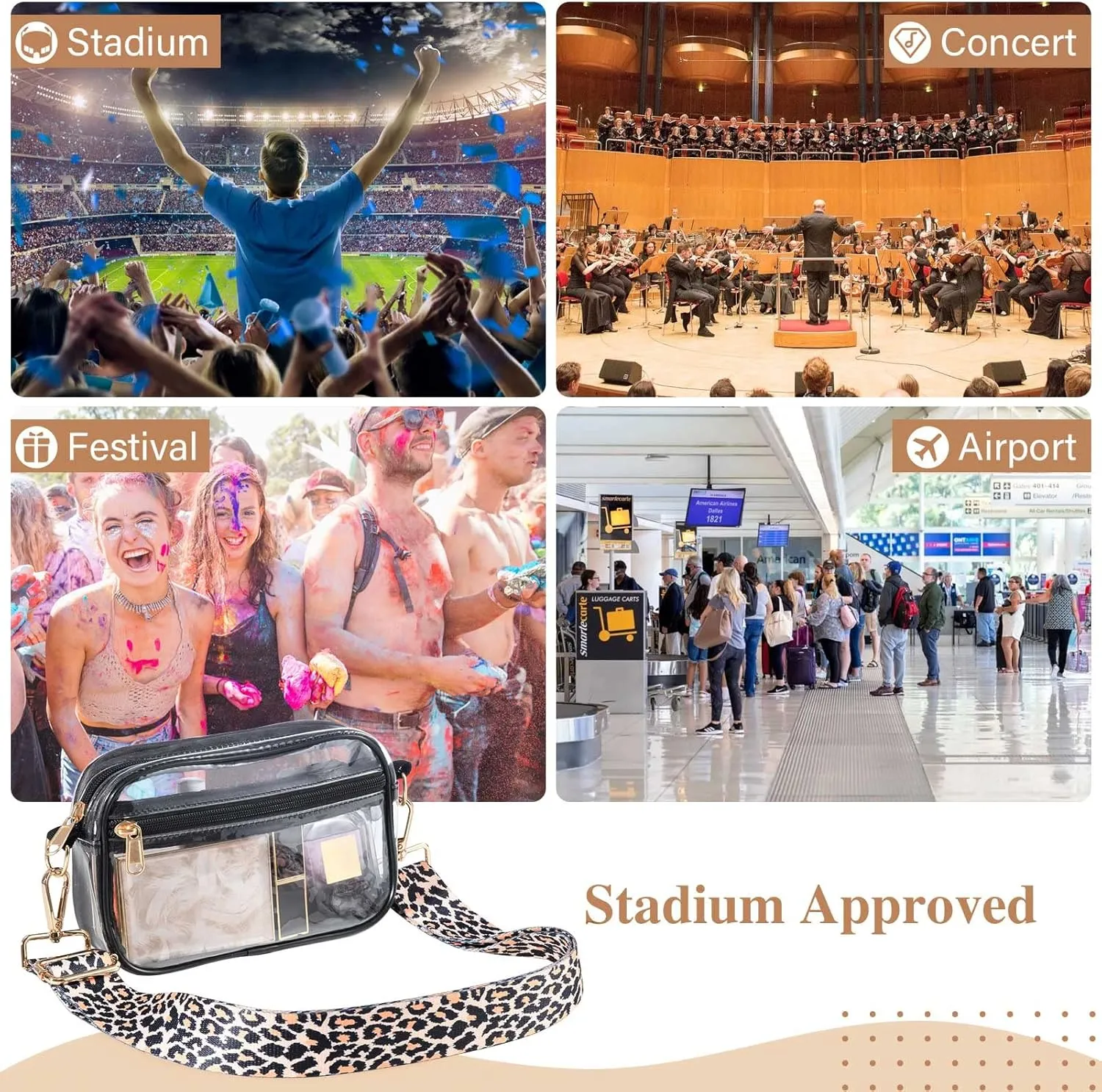 HULISEN Clear Crossbody Bag Stadium Approved, Clear Purse for Women Men, Transparent Messenger Shoulder Handbag