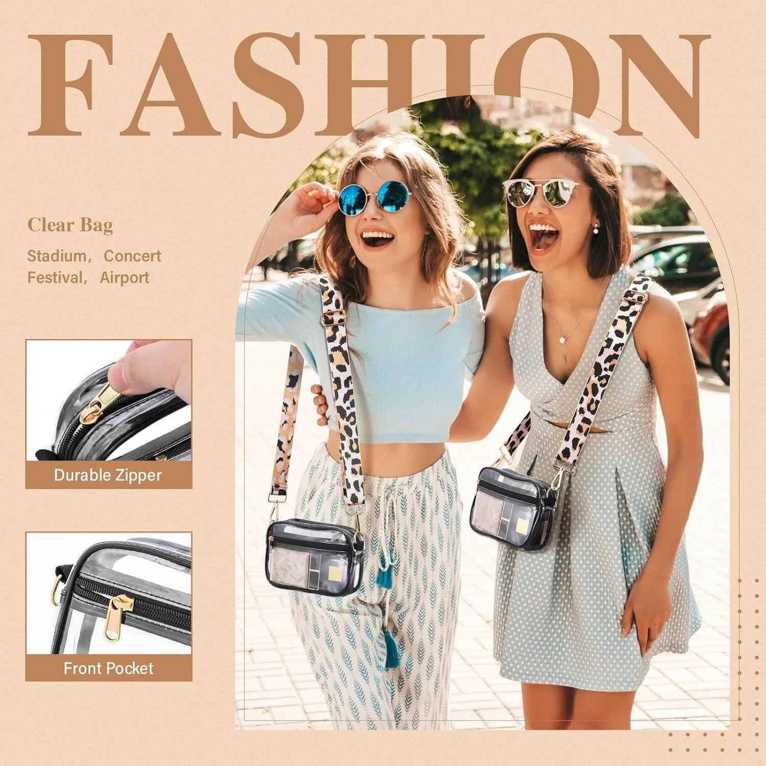 HULISEN Clear Crossbody Bag Stadium Approved, Clear Purse for Women Men, Transparent Messenger Shoulder Handbag