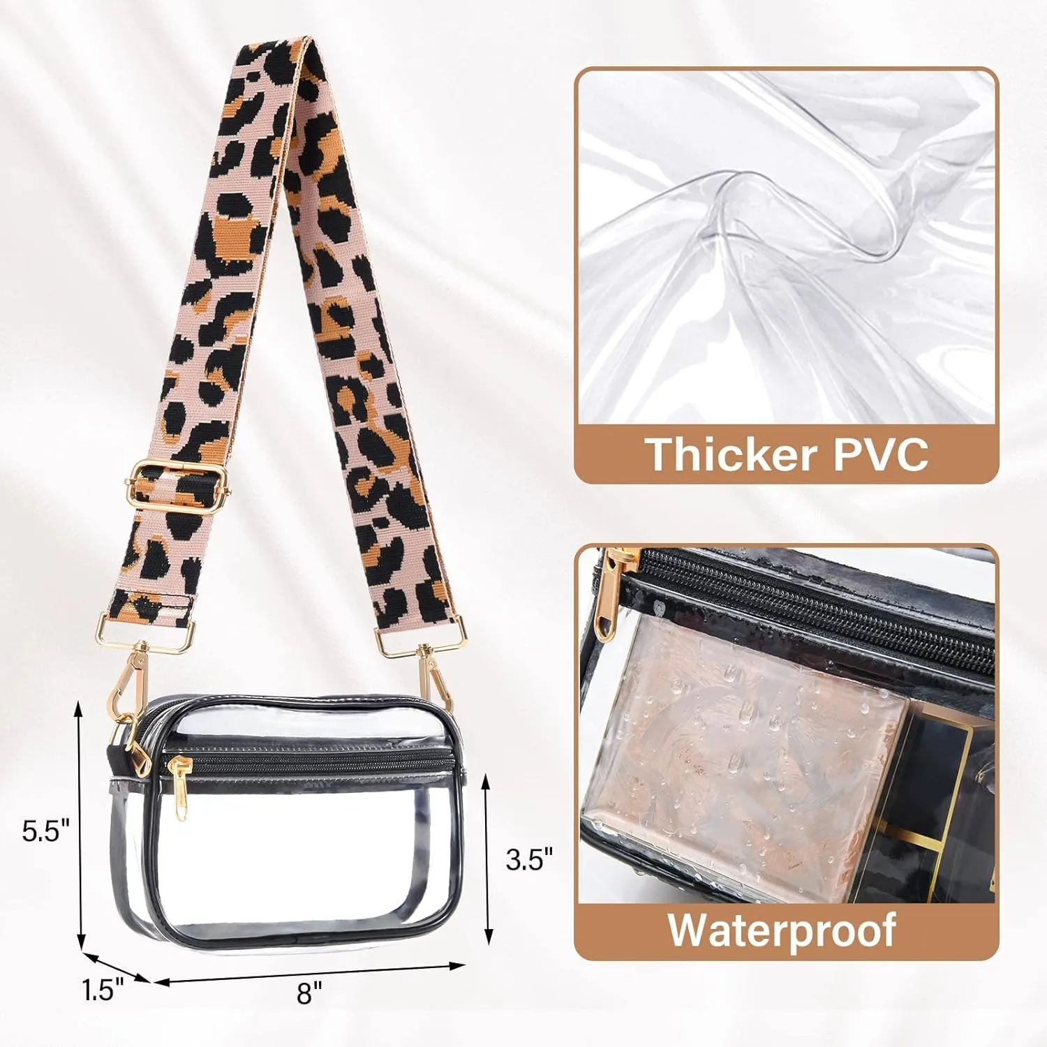HULISEN Clear Crossbody Bag Stadium Approved, Clear Purse for Women Men, Transparent Messenger Shoulder Handbag