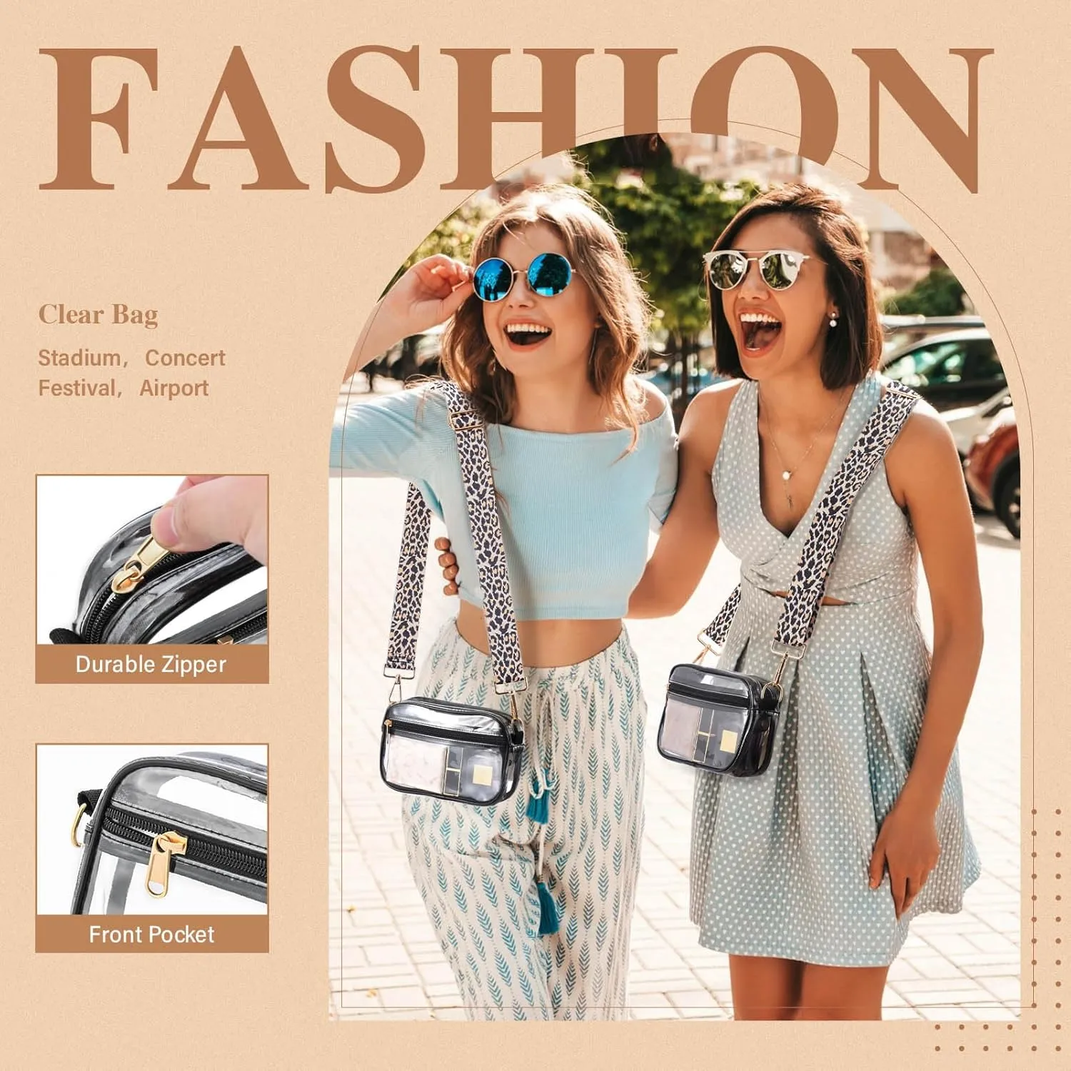 HULISEN Clear Crossbody Bag Stadium Approved, Clear Purse for Women Men, Transparent Messenger Shoulder Handbag