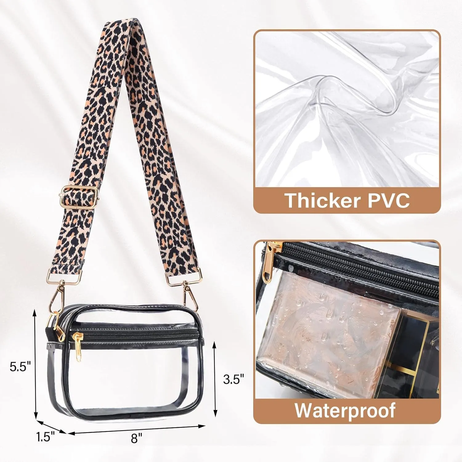 HULISEN Clear Crossbody Bag Stadium Approved, Clear Purse for Women Men, Transparent Messenger Shoulder Handbag