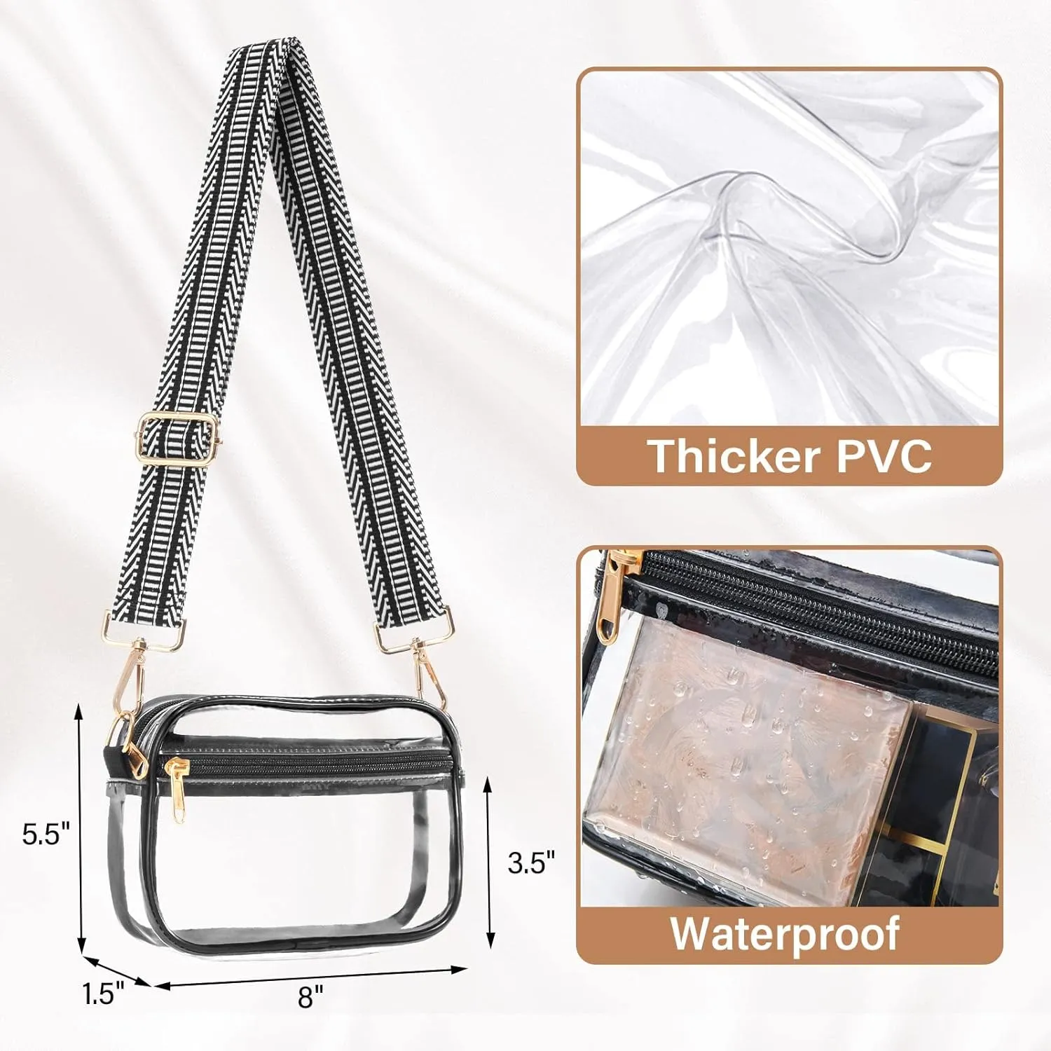 HULISEN Clear Crossbody Bag Stadium Approved, Clear Purse for Women Men, Transparent Messenger Shoulder Handbag