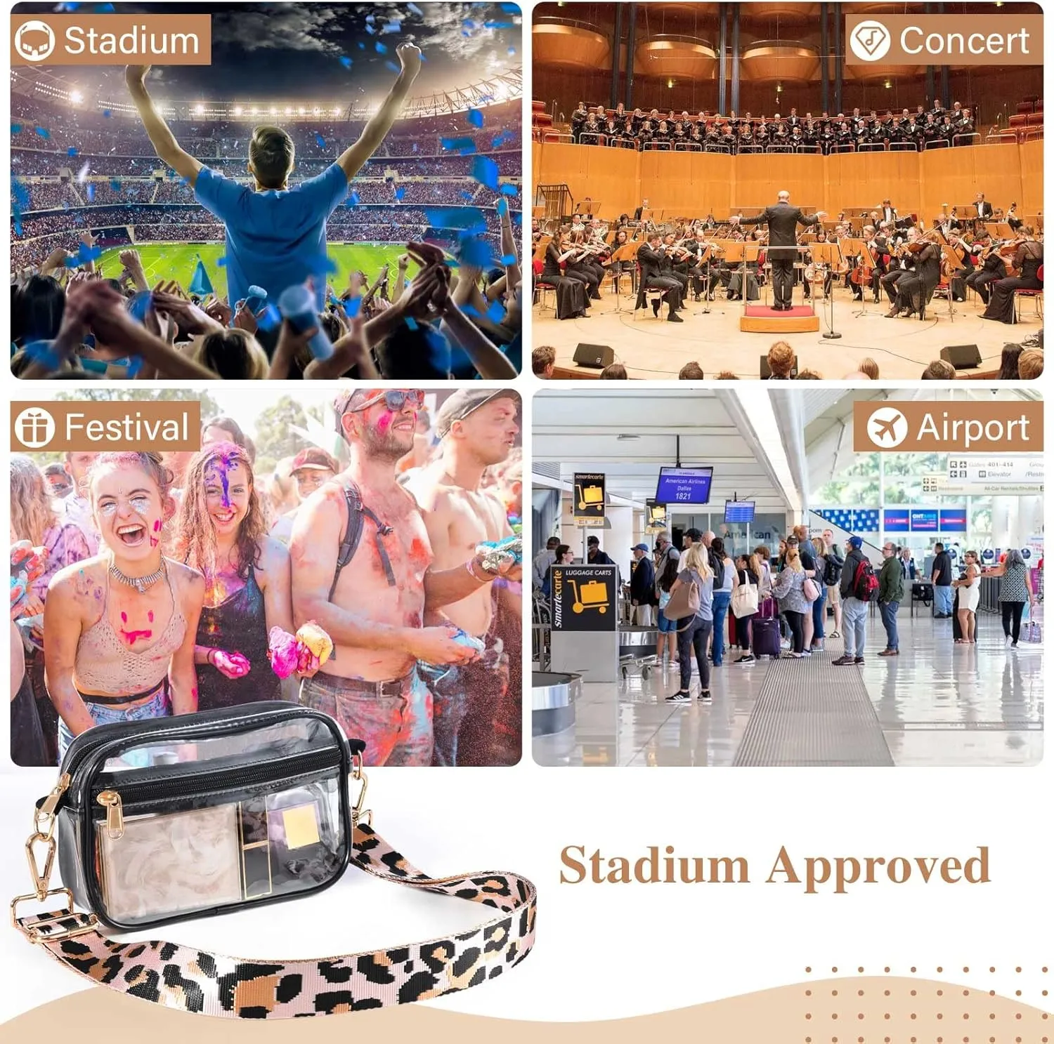 HULISEN Clear Crossbody Bag Stadium Approved, Clear Purse for Women Men, Transparent Messenger Shoulder Handbag