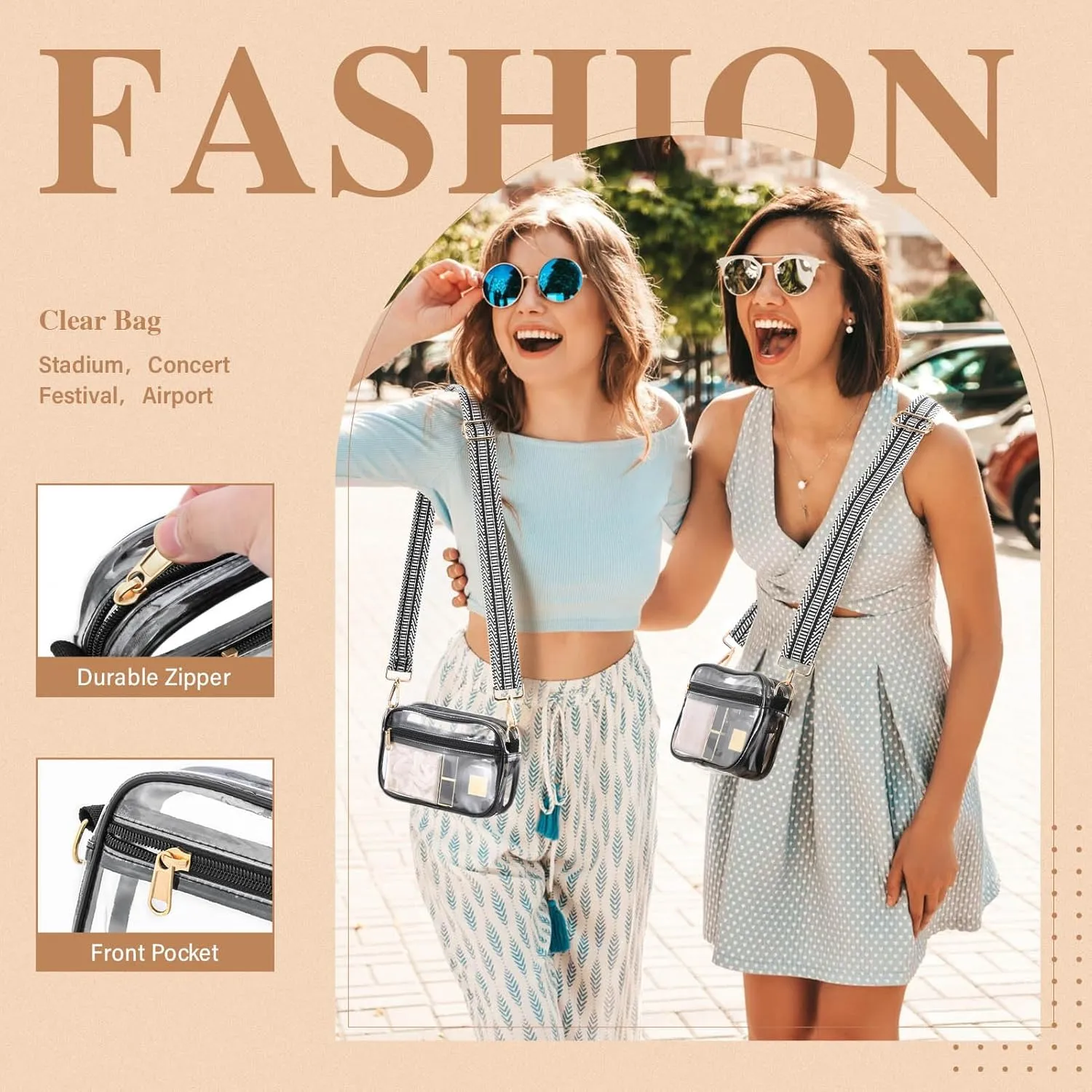HULISEN Clear Crossbody Bag Stadium Approved, Clear Purse for Women Men, Transparent Messenger Shoulder Handbag