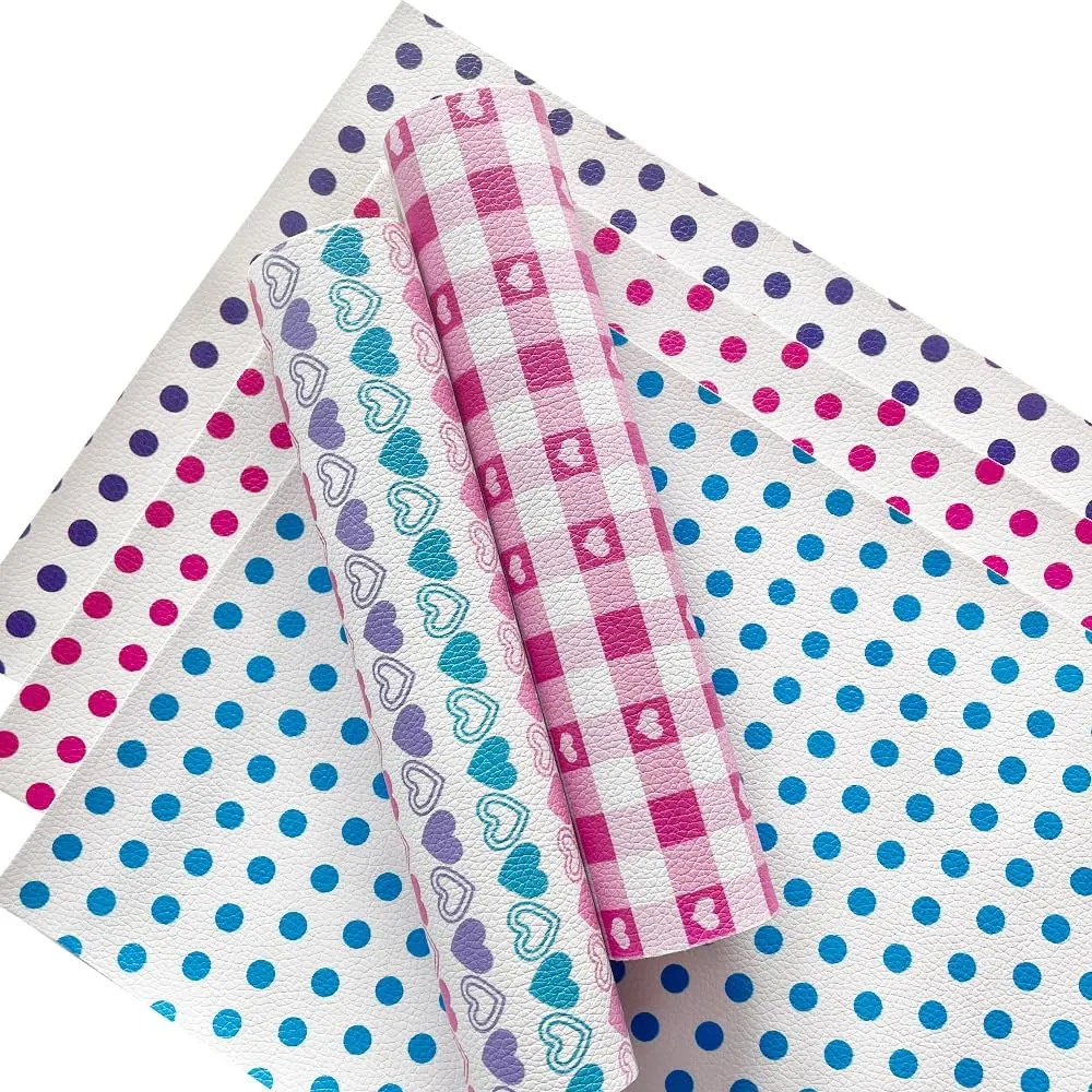 HYANG 5 PCS A4 Lychee Embossing PU Faux Leather Fabric Sheets 8"x 11.81" (21 cm X 30 cm), Faux Leather Fabric Very Suitable for Leather Earrings, Bows, Handbag, Sewing, Crafts Making (Heart dots)