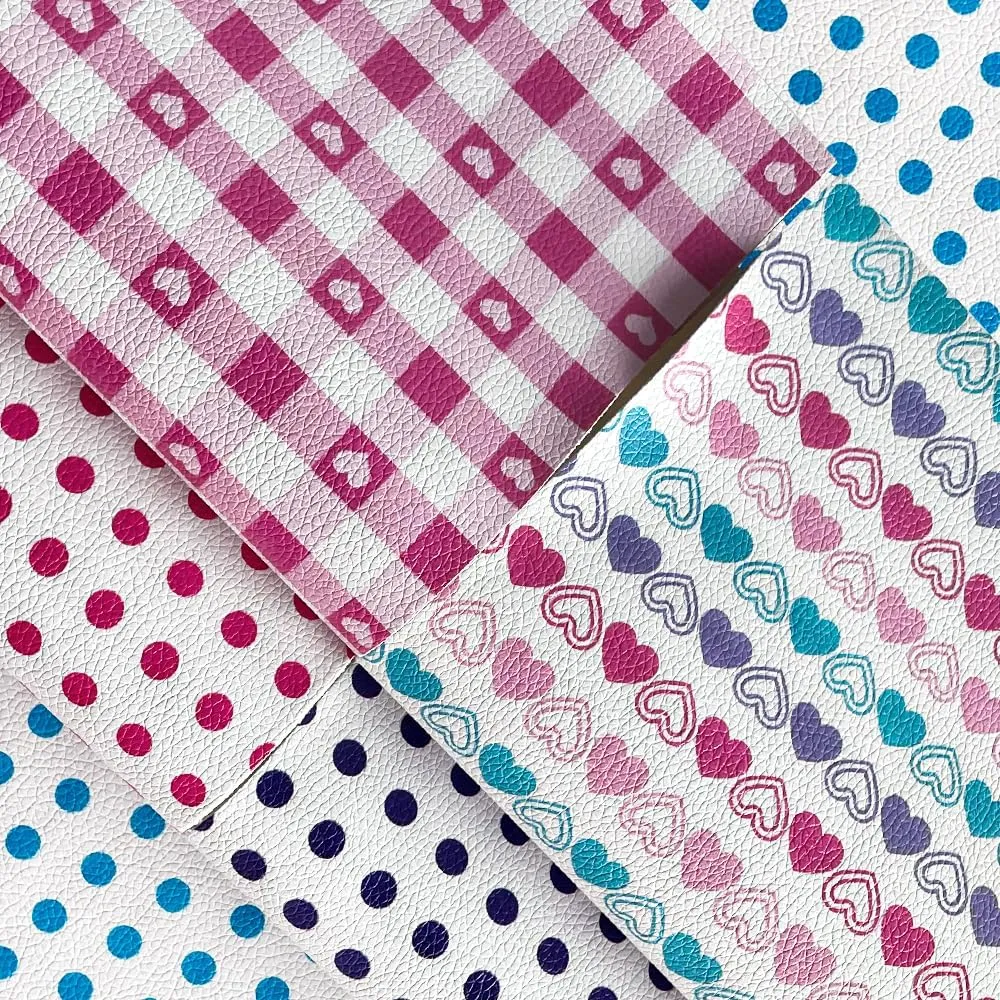 HYANG 5 PCS A4 Lychee Embossing PU Faux Leather Fabric Sheets 8"x 11.81" (21 cm X 30 cm), Faux Leather Fabric Very Suitable for Leather Earrings, Bows, Handbag, Sewing, Crafts Making (Heart dots)