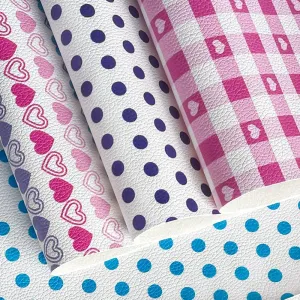 HYANG 5 PCS A4 Lychee Embossing PU Faux Leather Fabric Sheets 8"x 11.81" (21 cm X 30 cm), Faux Leather Fabric Very Suitable for Leather Earrings, Bows, Handbag, Sewing, Crafts Making (Heart dots)