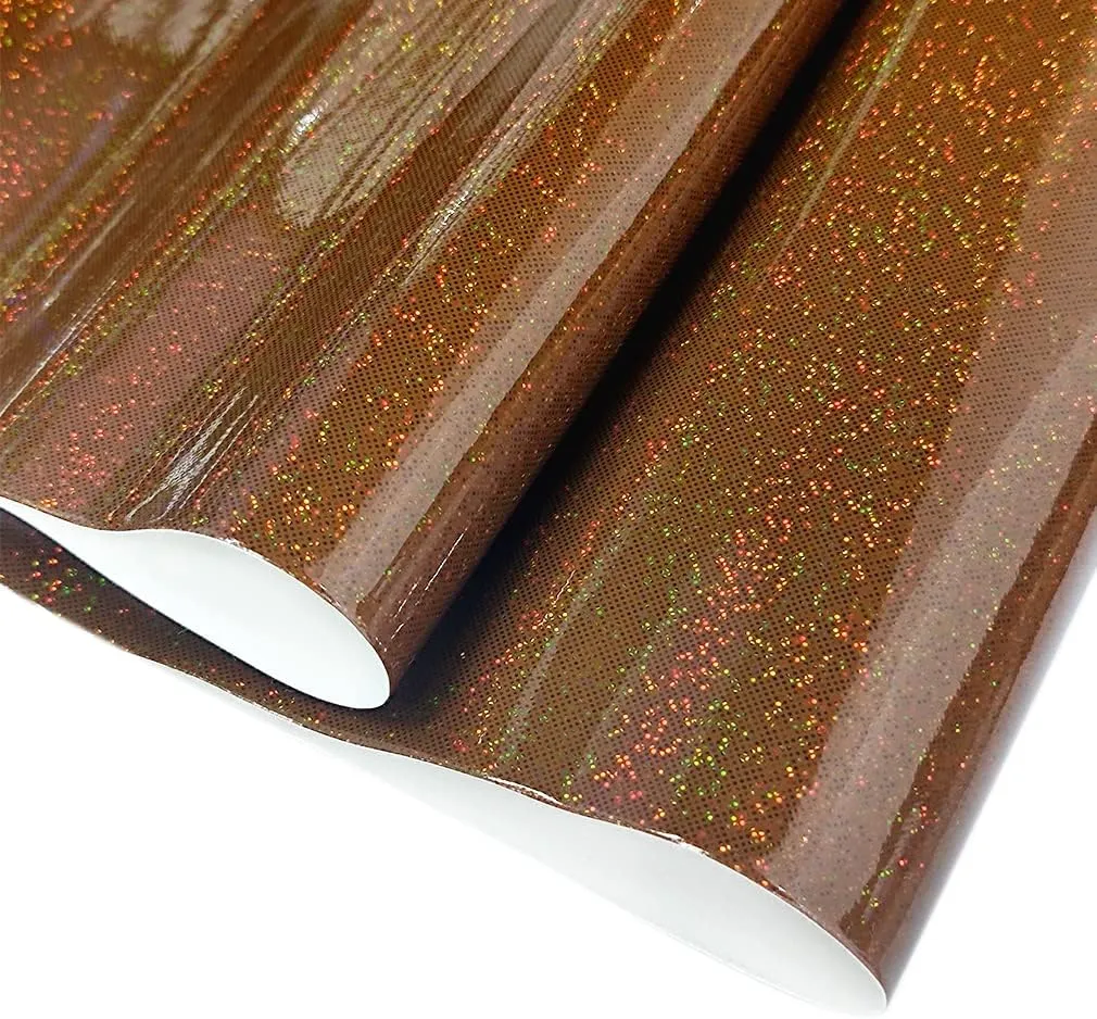 HYANG Holographic Mirror Fine Laser Flash Crystal Brown PU Faux Leather 1 Roll 12"X53"(30cmX135cm), Faux Leather Very Suitable for Leather Earrings, Bows, Handbag ，Sewing ，Crafts Making