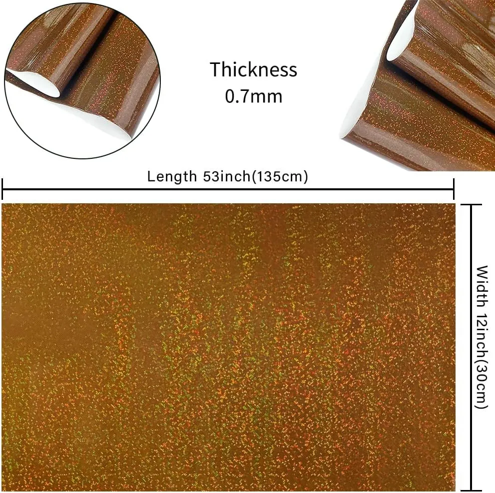HYANG Holographic Mirror Fine Laser Flash Crystal Brown PU Faux Leather 1 Roll 12"X53"(30cmX135cm), Faux Leather Very Suitable for Leather Earrings, Bows, Handbag ，Sewing ，Crafts Making