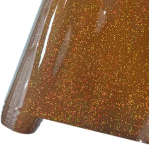 HYANG Holographic Mirror Fine Laser Flash Crystal Brown PU Faux Leather 1 Roll 12"X53"(30cmX135cm), Faux Leather Very Suitable for Leather Earrings, Bows, Handbag ，Sewing ，Crafts Making