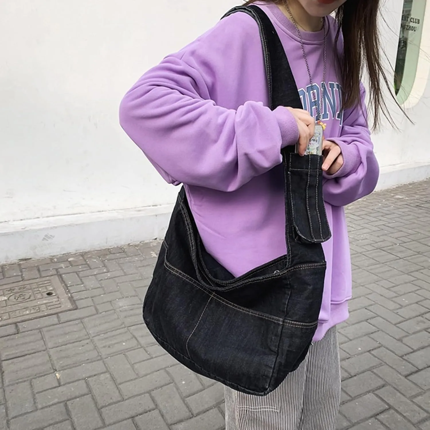 I IHAYNER Denim Hobo Crossbody Bag for Women Large Shoulder Handbag Casual Messenger Bag Lightweight