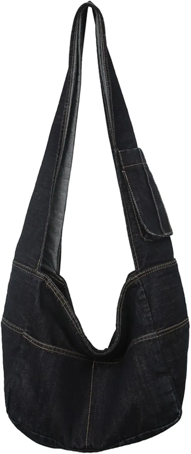 I IHAYNER Denim Hobo Crossbody Bag for Women Large Shoulder Handbag Casual Messenger Bag Lightweight