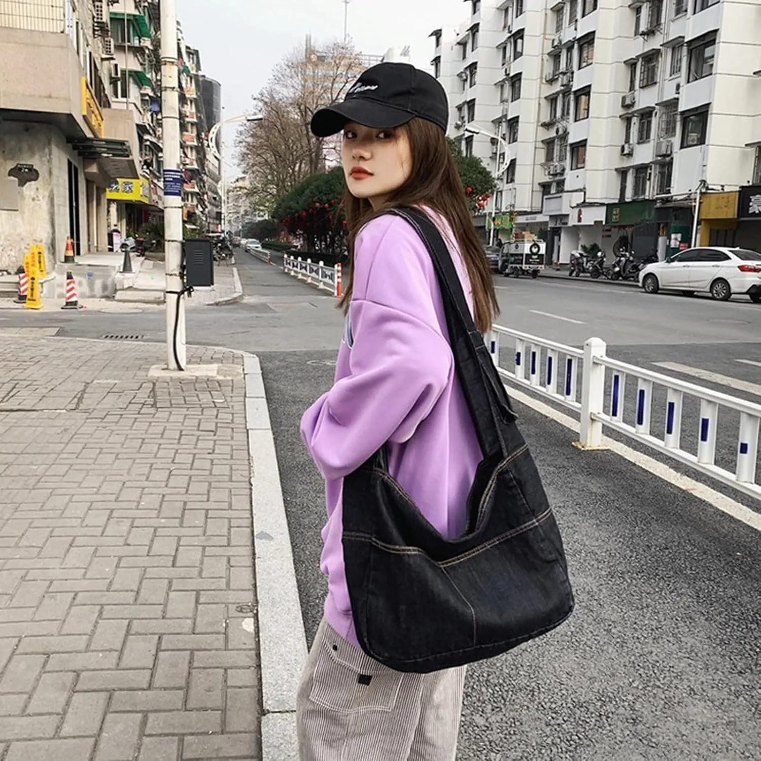 I IHAYNER Denim Hobo Crossbody Bag for Women Large Shoulder Handbag Casual Messenger Bag Lightweight