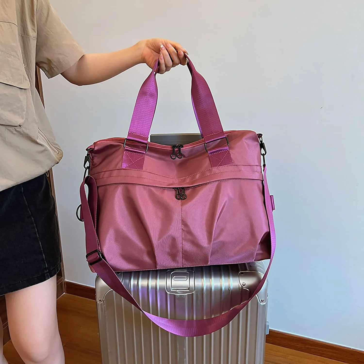 I IHAYNER Travel Weekender Bags for Women, Travel Duffle Bag with Laptop Compartment, Carry on Overnight Bag with Luggage Sleeve for Travel Gym, Purple