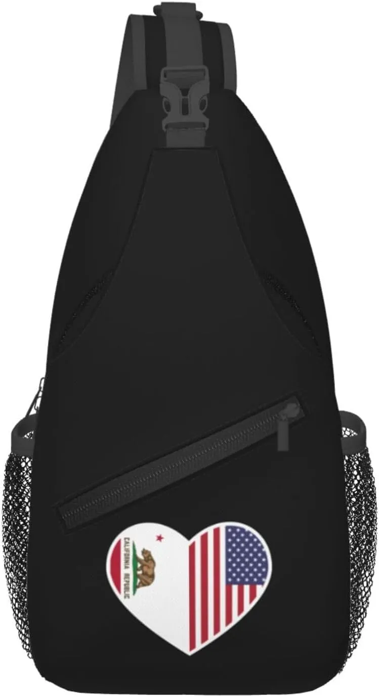 I Love America And California Crossbody Bags For Women Men Chest Backpack Gym Shoulder Bag Travel Outdoor Sports Casual Crossbody Bags